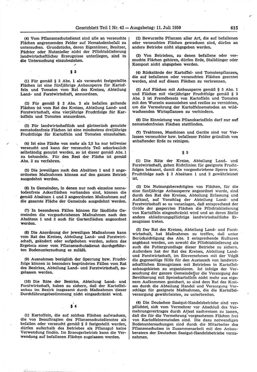 Gesetzblatt (GBl.) der Deutschen Demokratischen Republik (DDR) Teil Ⅰ 1959, Seite 615 (GBl. DDR Ⅰ 1959, S. 615)