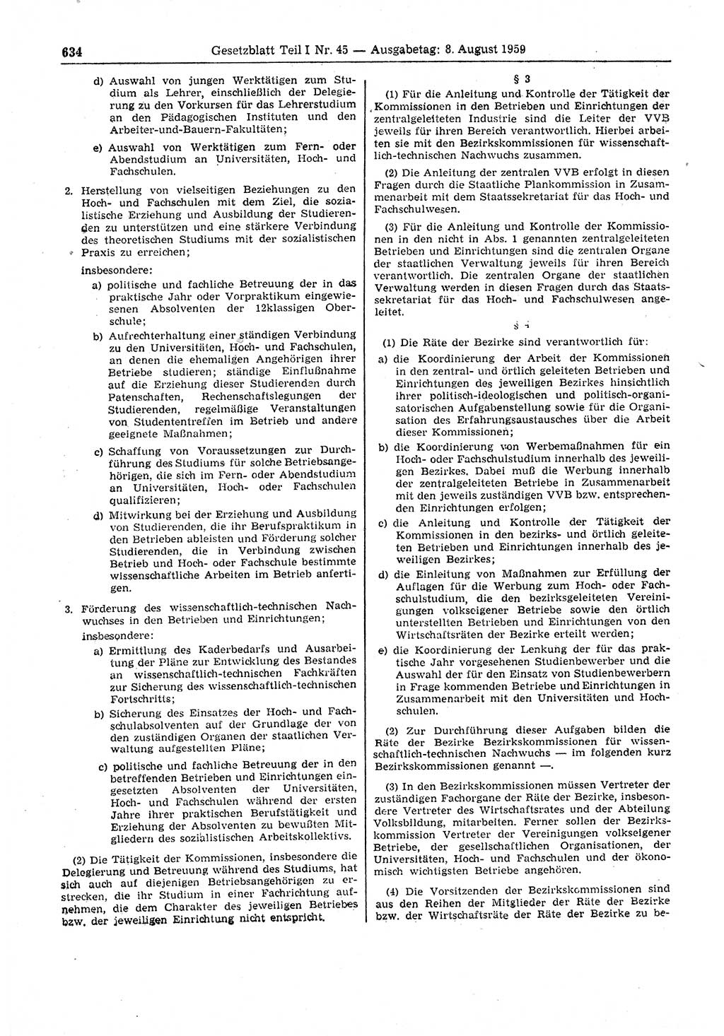 Gesetzblatt (GBl.) der Deutschen Demokratischen Republik (DDR) Teil Ⅰ 1959, Seite 634 (GBl. DDR Ⅰ 1959, S. 634)