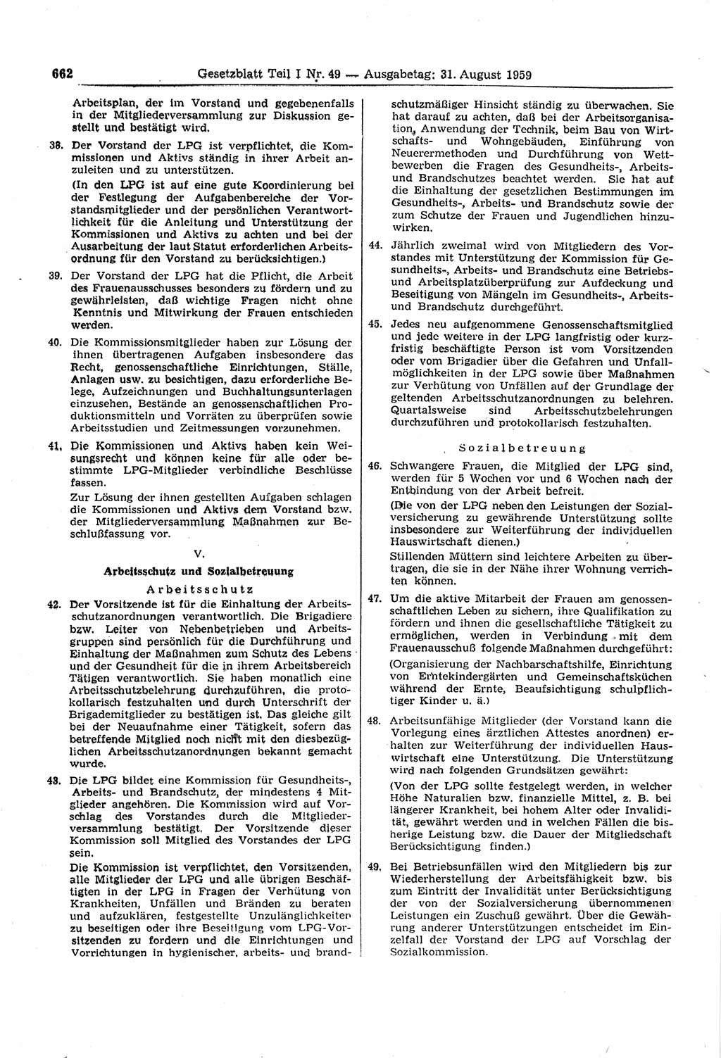 Gesetzblatt (GBl.) der Deutschen Demokratischen Republik (DDR) Teil Ⅰ 1959, Seite 662 (GBl. DDR Ⅰ 1959, S. 662)