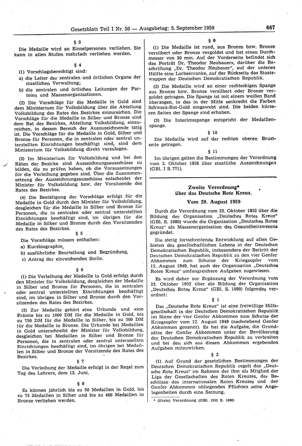 Gesetzblatt (GBl.) der Deutschen Demokratischen Republik (DDR) Teil Ⅰ 1959, Seite 667 (GBl. DDR Ⅰ 1959, S. 667)
