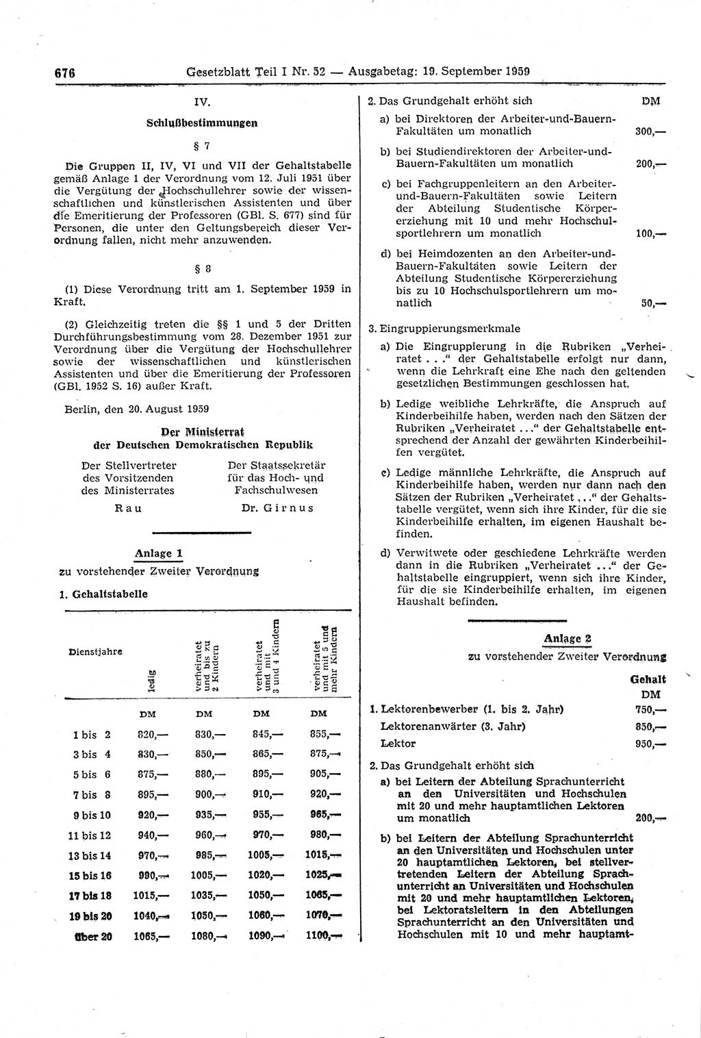 Gesetzblatt (GBl.) der Deutschen Demokratischen Republik (DDR) Teil Ⅰ 1959, Seite 676 (GBl. DDR Ⅰ 1959, S. 676)