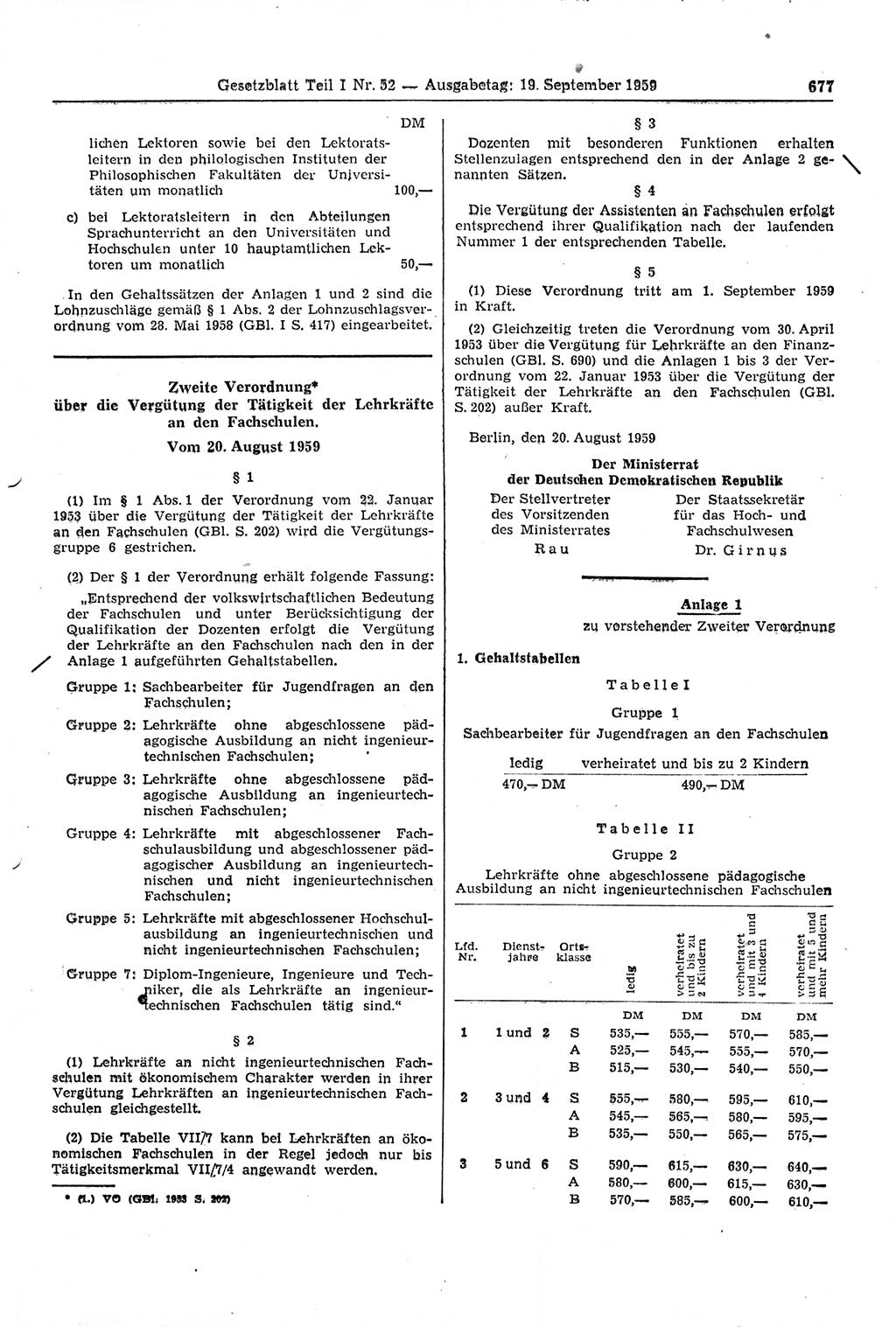 Gesetzblatt (GBl.) der Deutschen Demokratischen Republik (DDR) Teil Ⅰ 1959, Seite 677 (GBl. DDR Ⅰ 1959, S. 677)