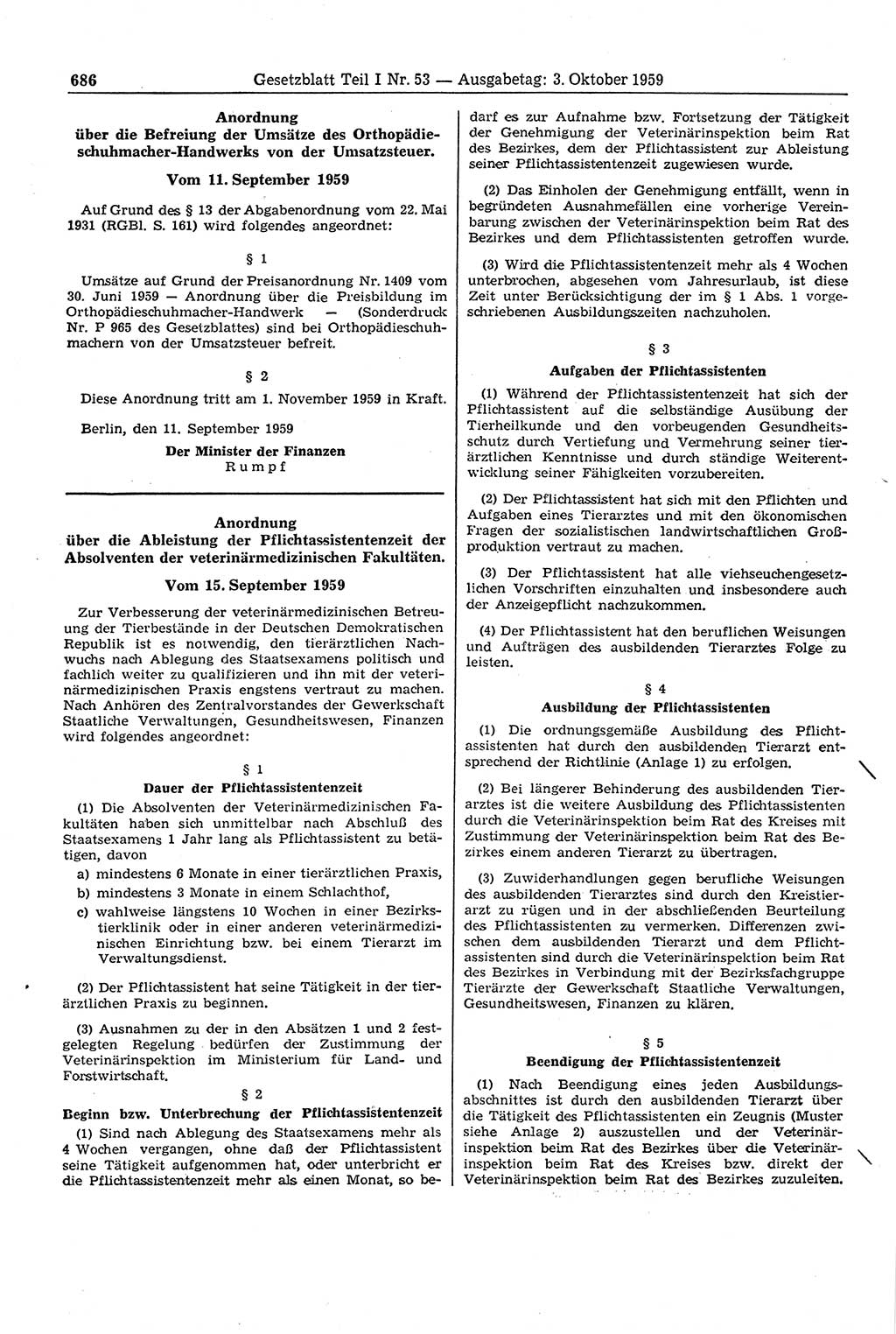 Gesetzblatt (GBl.) der Deutschen Demokratischen Republik (DDR) Teil Ⅰ 1959, Seite 686 (GBl. DDR Ⅰ 1959, S. 686)