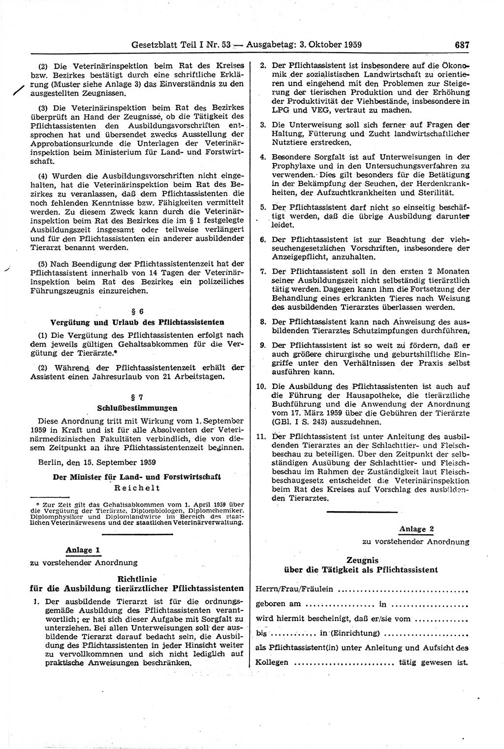 Gesetzblatt (GBl.) der Deutschen Demokratischen Republik (DDR) Teil Ⅰ 1959, Seite 687 (GBl. DDR Ⅰ 1959, S. 687)