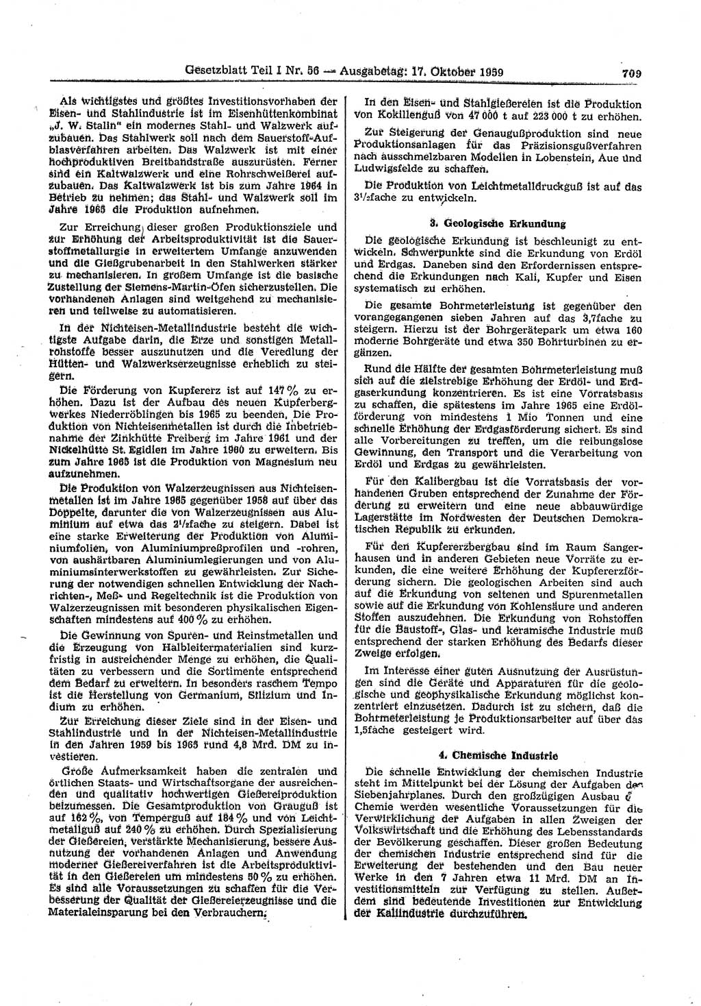 Gesetzblatt (GBl.) der Deutschen Demokratischen Republik (DDR) Teil Ⅰ 1959, Seite 709 (GBl. DDR Ⅰ 1959, S. 709)