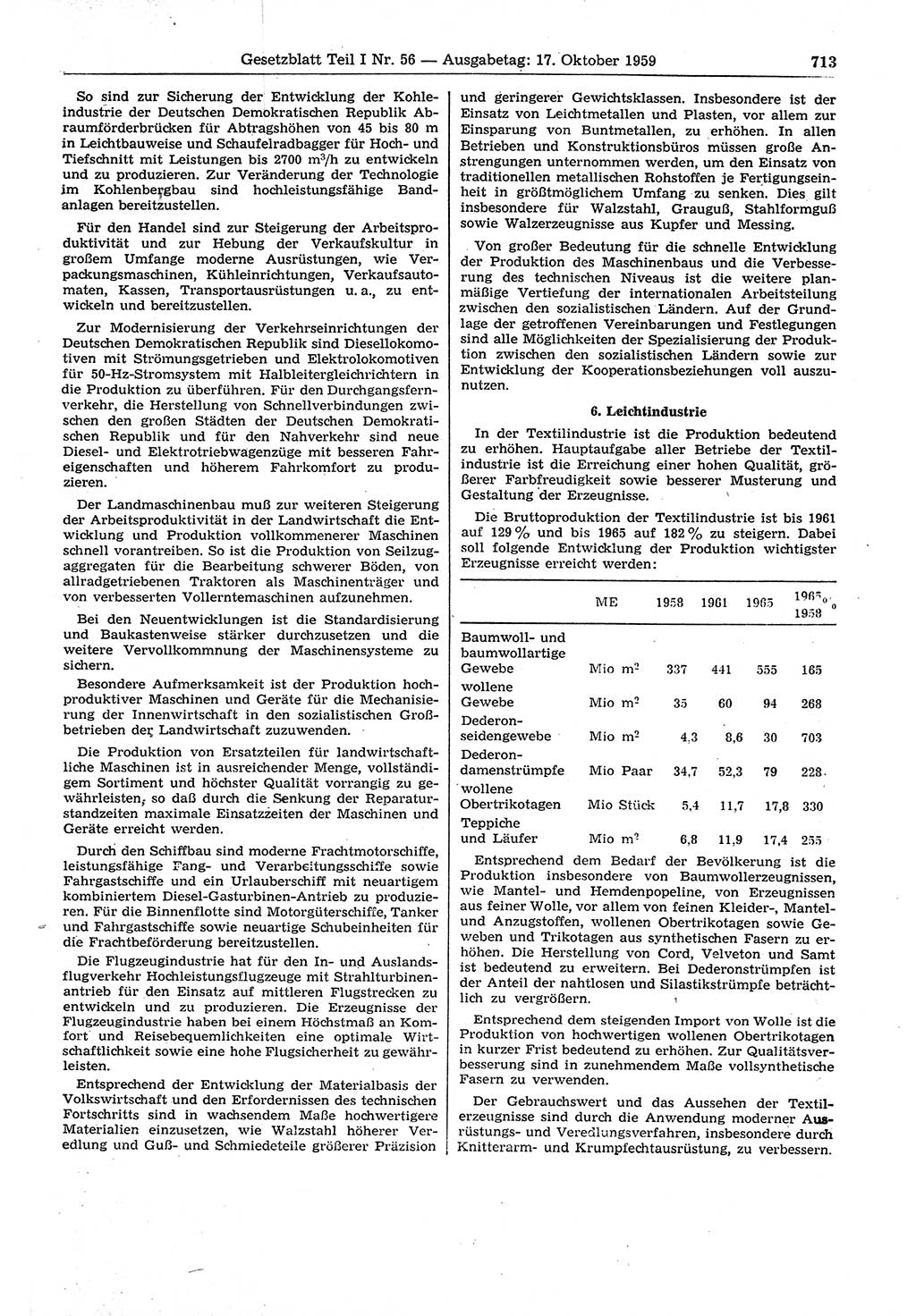 Gesetzblatt (GBl.) der Deutschen Demokratischen Republik (DDR) Teil Ⅰ 1959, Seite 713 (GBl. DDR Ⅰ 1959, S. 713)