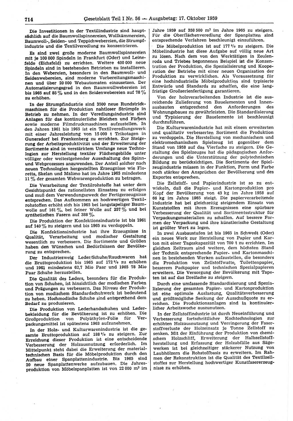 Gesetzblatt (GBl.) der Deutschen Demokratischen Republik (DDR) Teil Ⅰ 1959, Seite 714 (GBl. DDR Ⅰ 1959, S. 714)