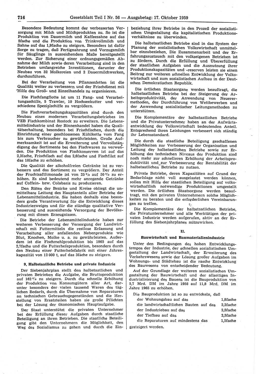 Gesetzblatt (GBl.) der Deutschen Demokratischen Republik (DDR) Teil Ⅰ 1959, Seite 716 (GBl. DDR Ⅰ 1959, S. 716)