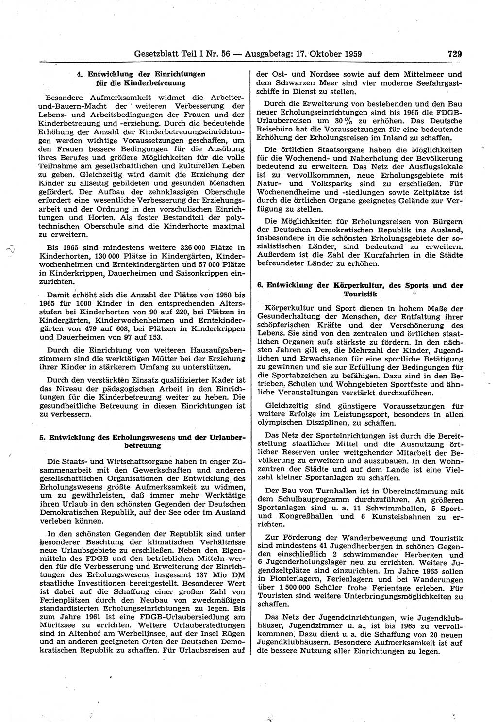 Gesetzblatt (GBl.) der Deutschen Demokratischen Republik (DDR) Teil Ⅰ 1959, Seite 729 (GBl. DDR Ⅰ 1959, S. 729)