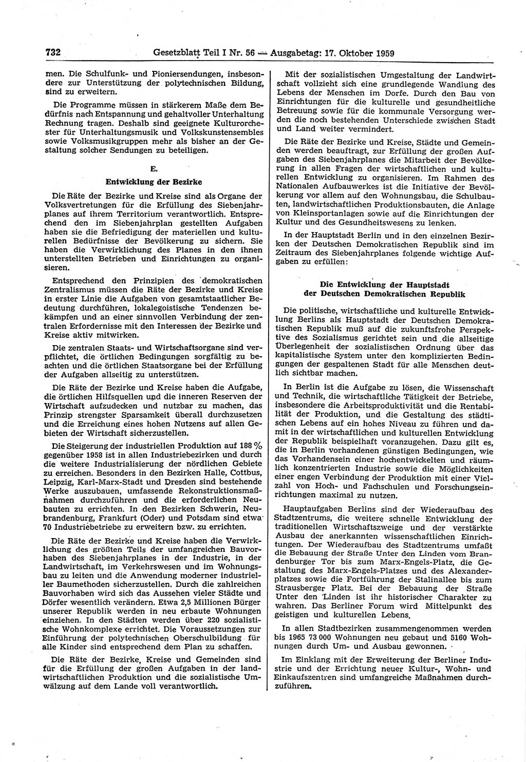 Gesetzblatt (GBl.) der Deutschen Demokratischen Republik (DDR) Teil Ⅰ 1959, Seite 732 (GBl. DDR Ⅰ 1959, S. 732)