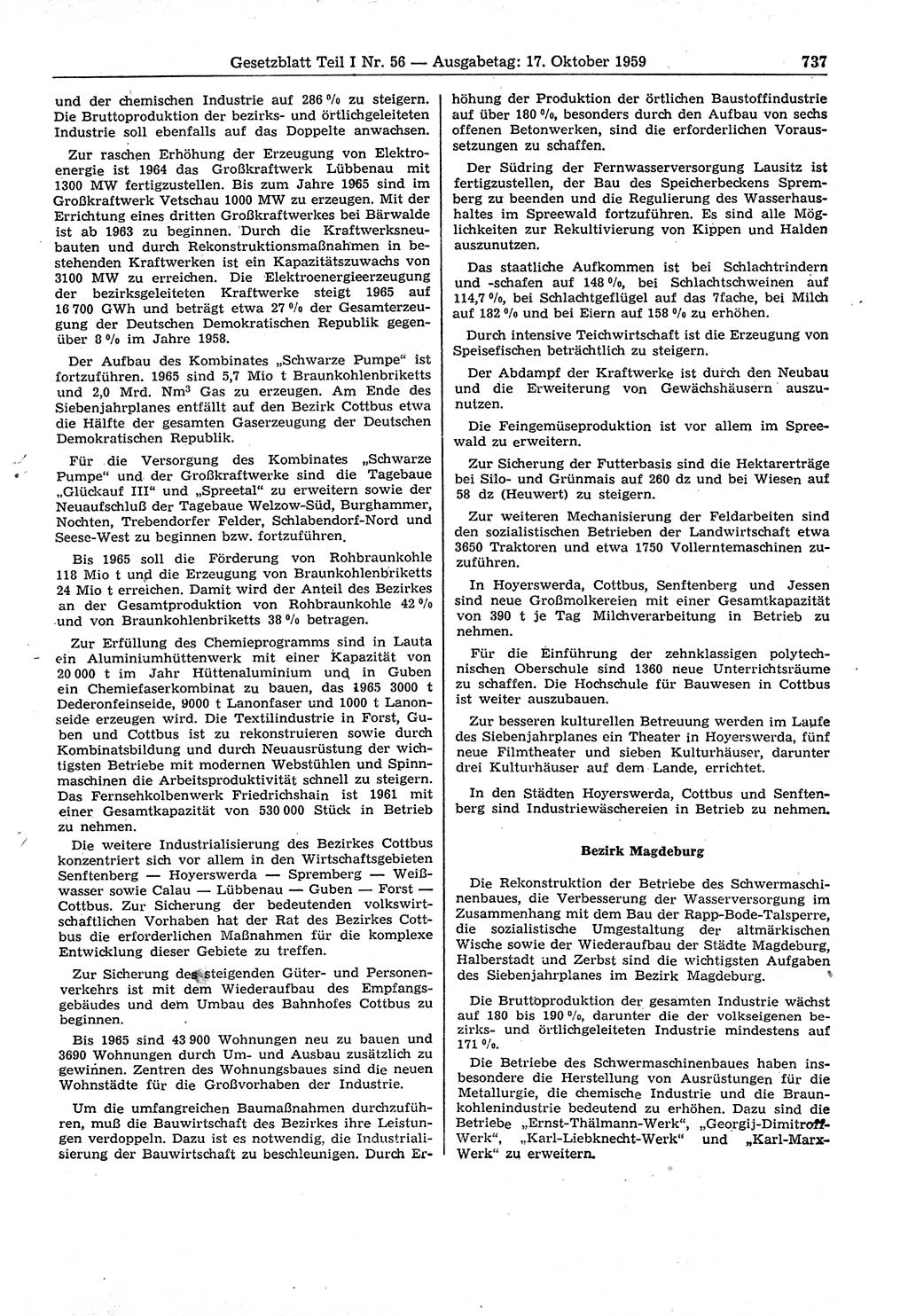 Gesetzblatt (GBl.) der Deutschen Demokratischen Republik (DDR) Teil Ⅰ 1959, Seite 737 (GBl. DDR Ⅰ 1959, S. 737)