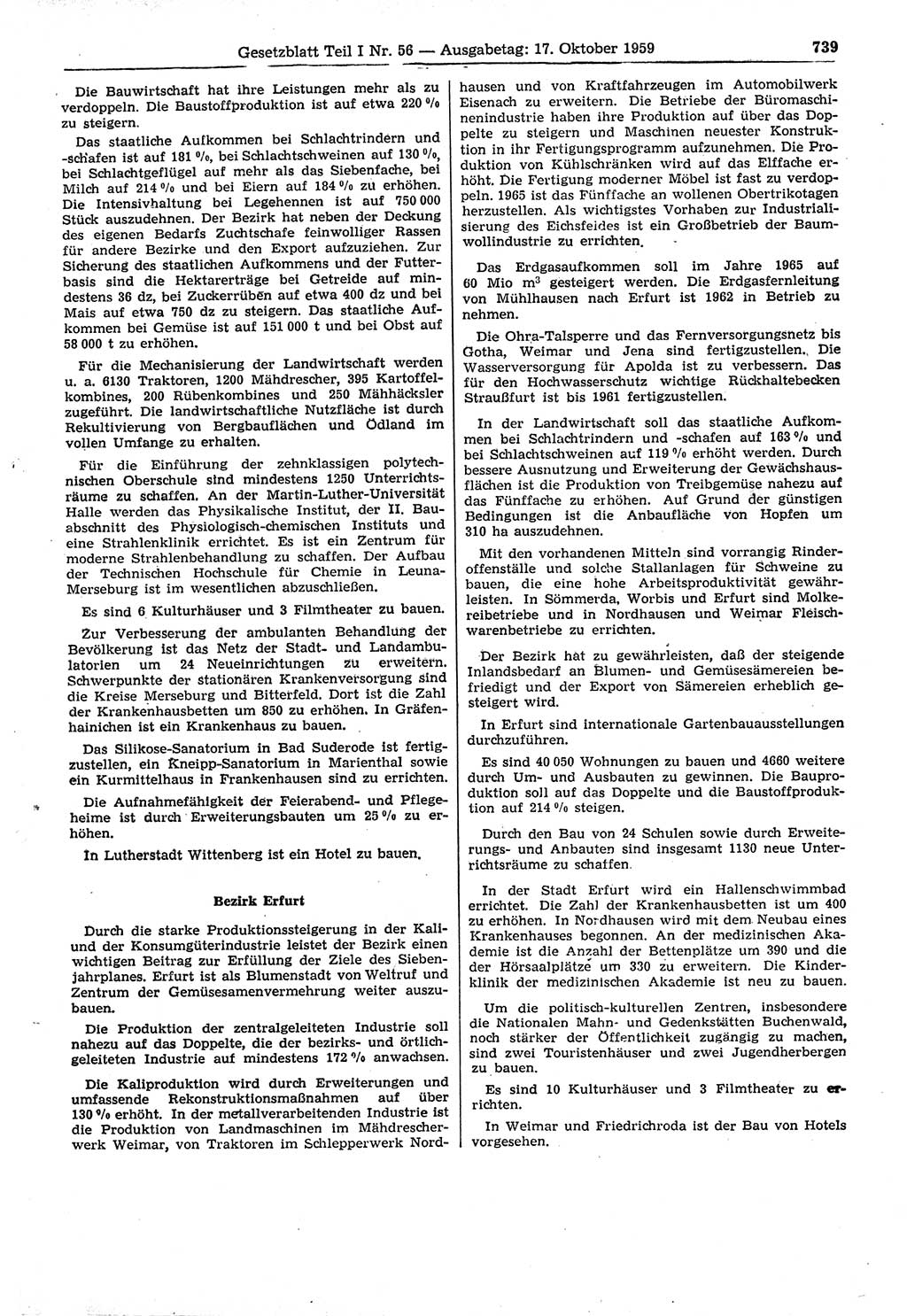 Gesetzblatt (GBl.) der Deutschen Demokratischen Republik (DDR) Teil Ⅰ 1959, Seite 739 (GBl. DDR Ⅰ 1959, S. 739)