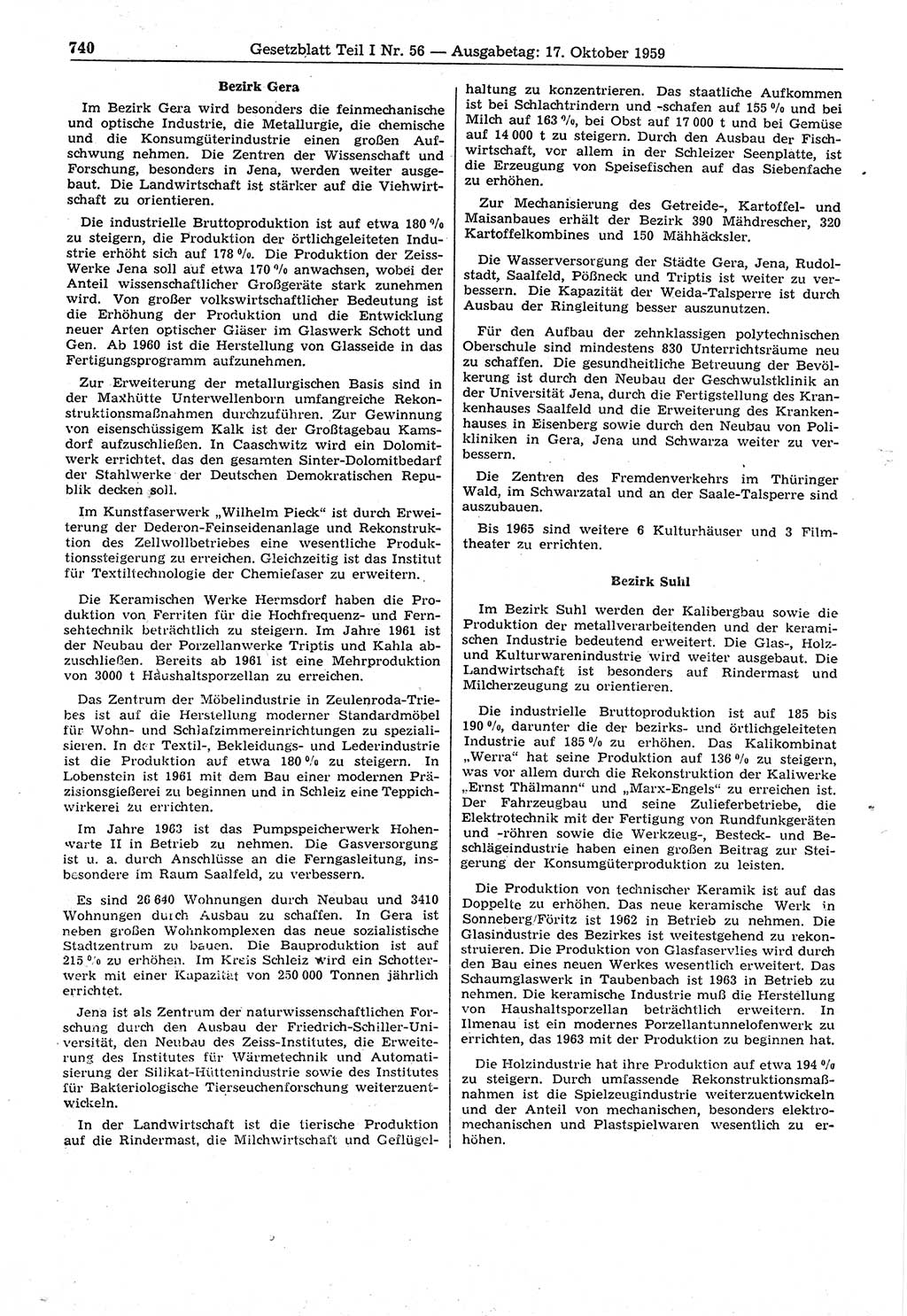 Gesetzblatt (GBl.) der Deutschen Demokratischen Republik (DDR) Teil Ⅰ 1959, Seite 740 (GBl. DDR Ⅰ 1959, S. 740)