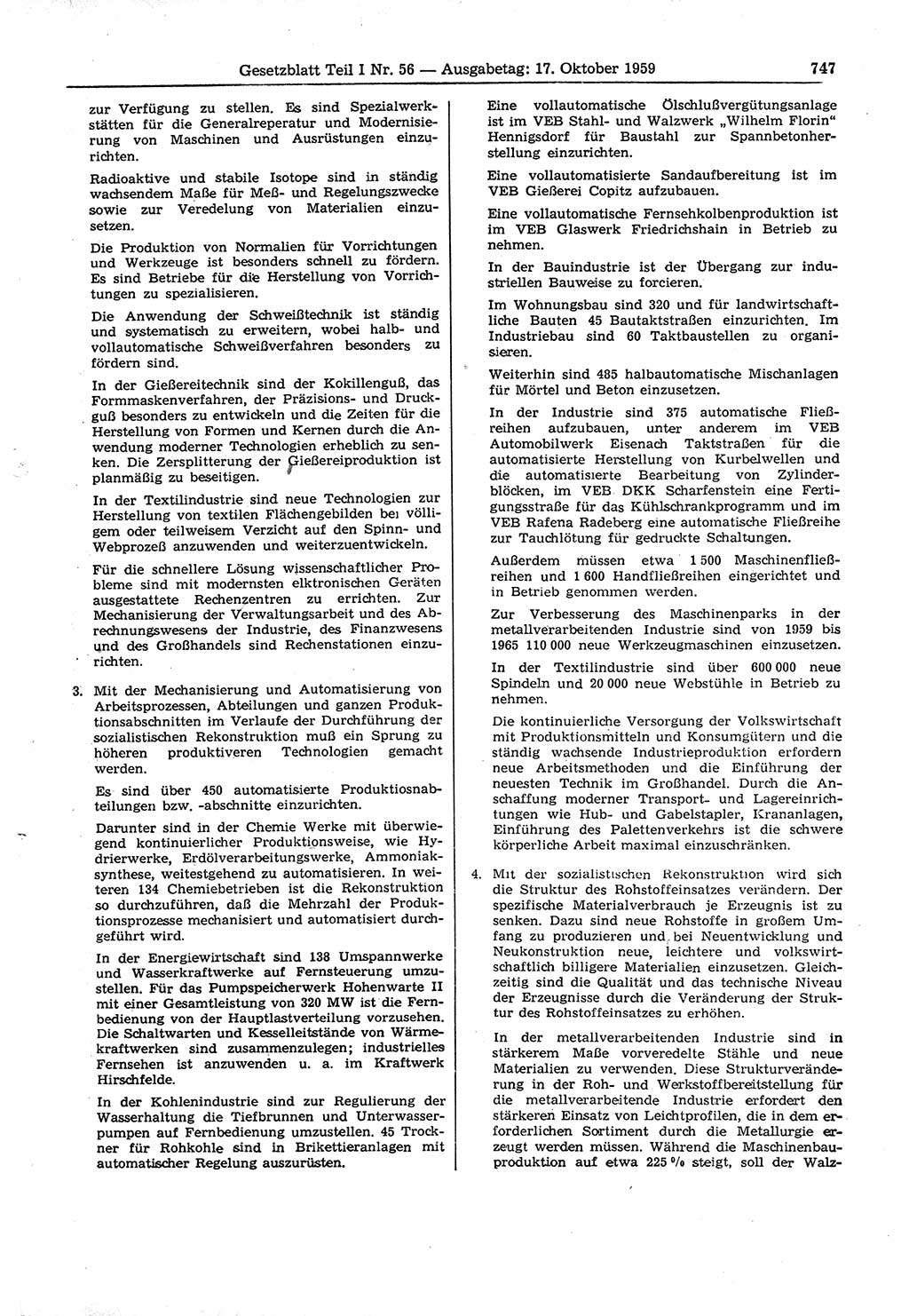 Gesetzblatt (GBl.) der Deutschen Demokratischen Republik (DDR) Teil Ⅰ 1959, Seite 747 (GBl. DDR Ⅰ 1959, S. 747)