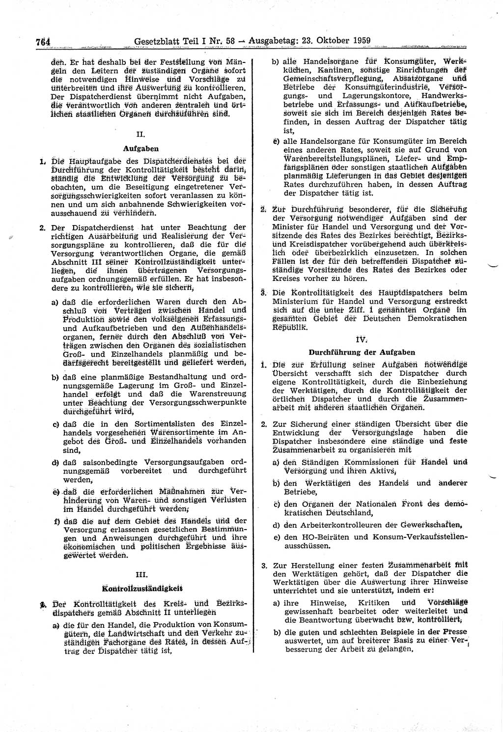 Gesetzblatt (GBl.) der Deutschen Demokratischen Republik (DDR) Teil Ⅰ 1959, Seite 764 (GBl. DDR Ⅰ 1959, S. 764)