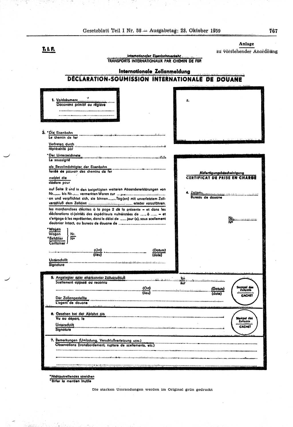 Gesetzblatt (GBl.) der Deutschen Demokratischen Republik (DDR) Teil Ⅰ 1959, Seite 767 (GBl. DDR Ⅰ 1959, S. 767)