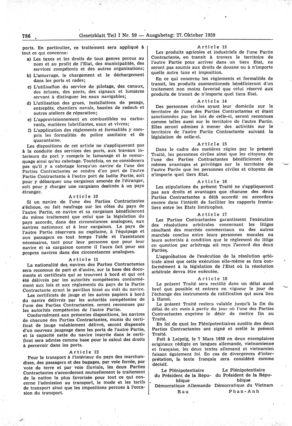 Gesetzblatt (GBl.) der Deutschen Demokratischen Republik (DDR) Teil Ⅰ 1959, Seite 786 (GBl. DDR Ⅰ 1959, S. 786)