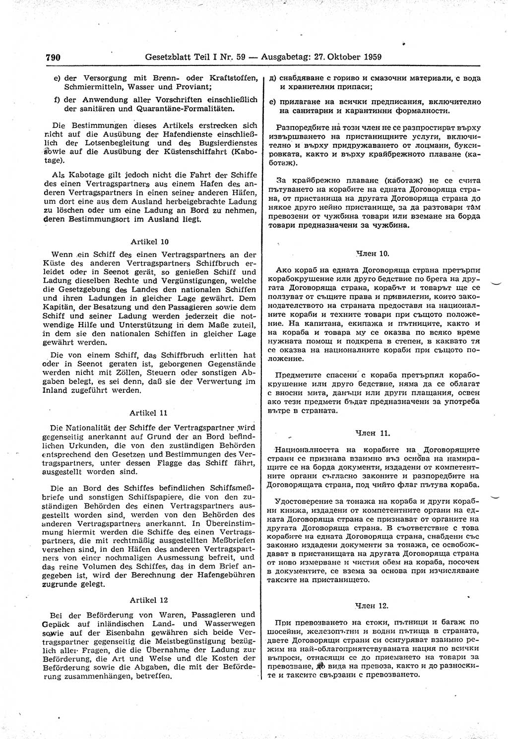 Gesetzblatt (GBl.) der Deutschen Demokratischen Republik (DDR) Teil Ⅰ 1959, Seite 790 (GBl. DDR Ⅰ 1959, S. 790)
