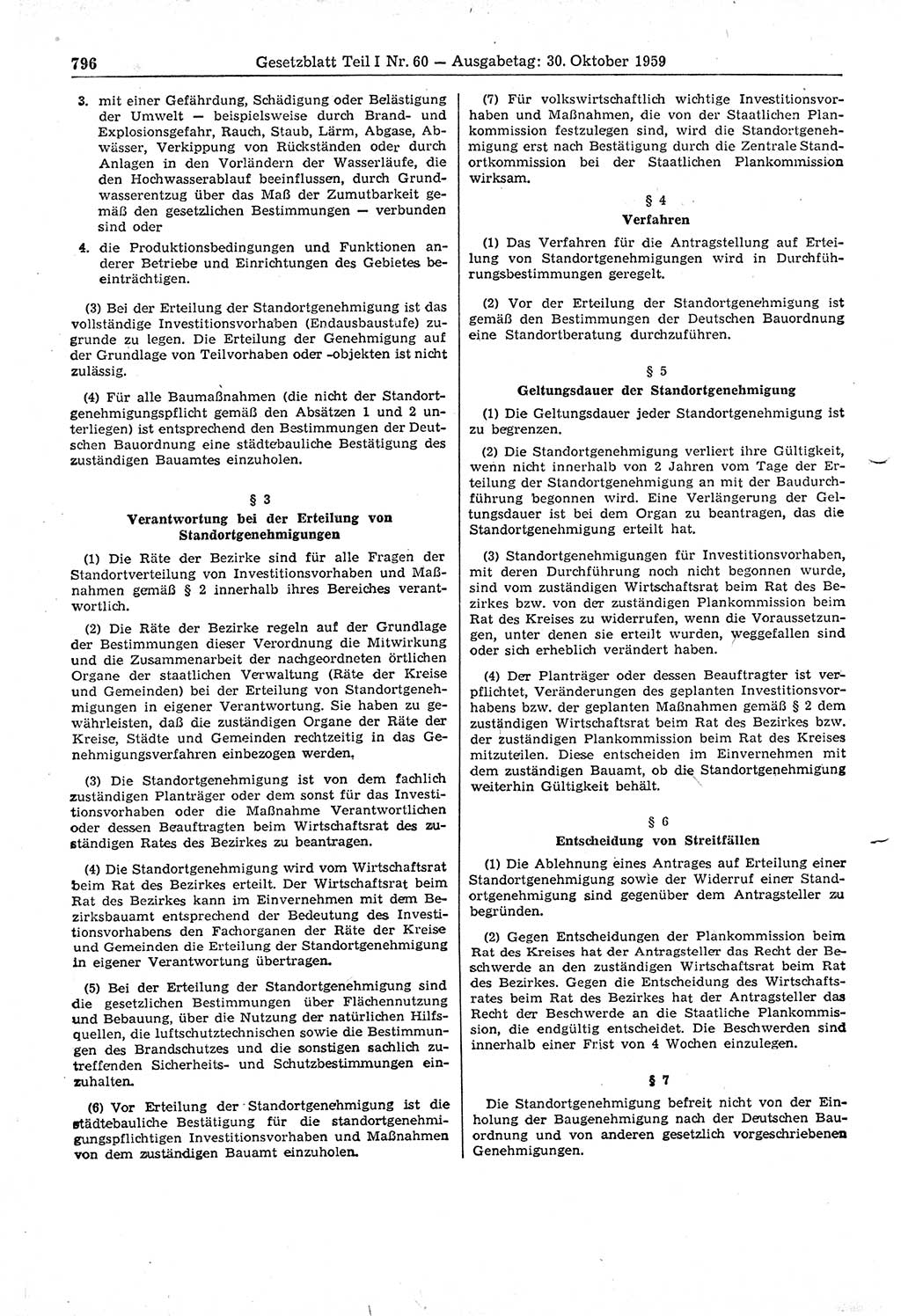 Gesetzblatt (GBl.) der Deutschen Demokratischen Republik (DDR) Teil Ⅰ 1959, Seite 796 (GBl. DDR Ⅰ 1959, S. 796)