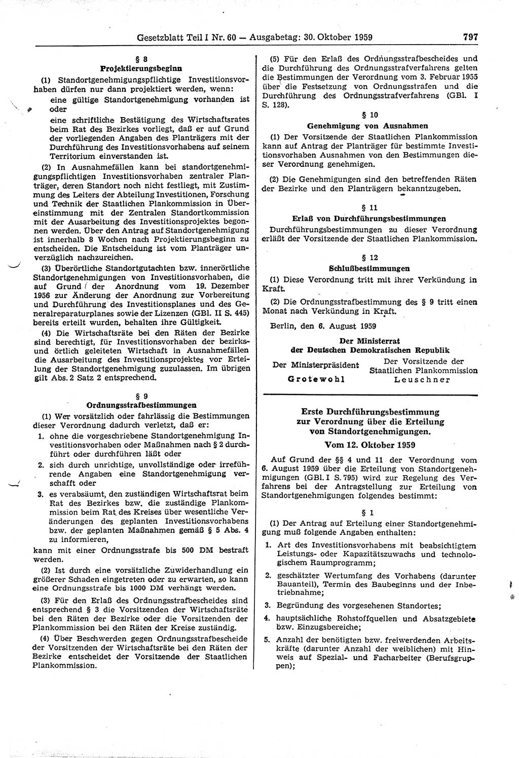 Gesetzblatt (GBl.) der Deutschen Demokratischen Republik (DDR) Teil Ⅰ 1959, Seite 797 (GBl. DDR Ⅰ 1959, S. 797)