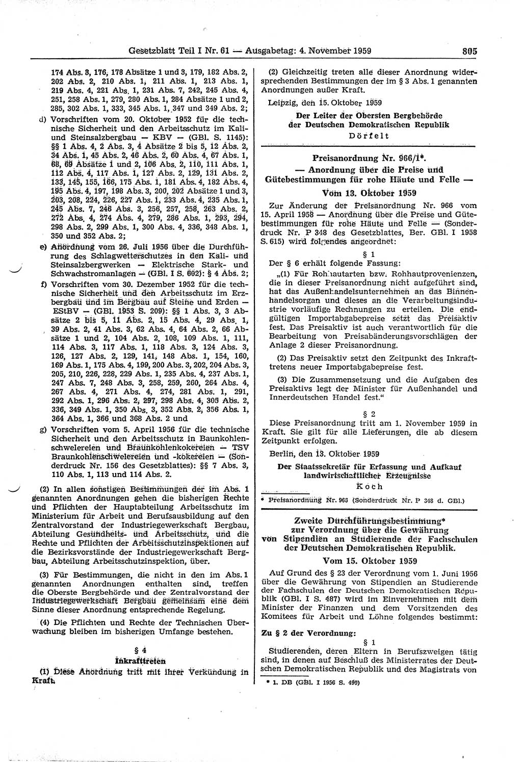 Gesetzblatt (GBl.) der Deutschen Demokratischen Republik (DDR) Teil Ⅰ 1959, Seite 805 (GBl. DDR Ⅰ 1959, S. 805)