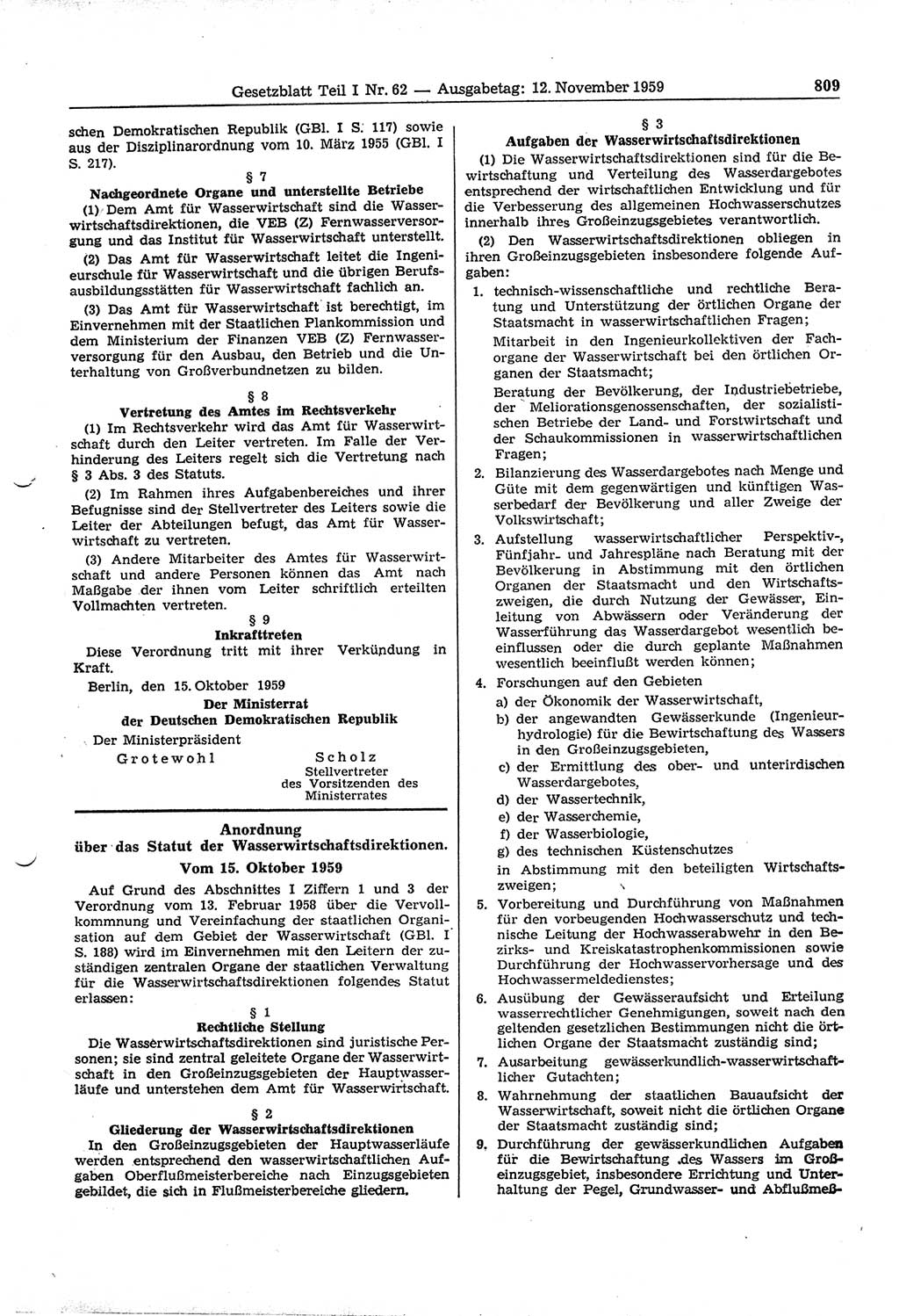 Gesetzblatt (GBl.) der Deutschen Demokratischen Republik (DDR) Teil Ⅰ 1959, Seite 809 (GBl. DDR Ⅰ 1959, S. 809)