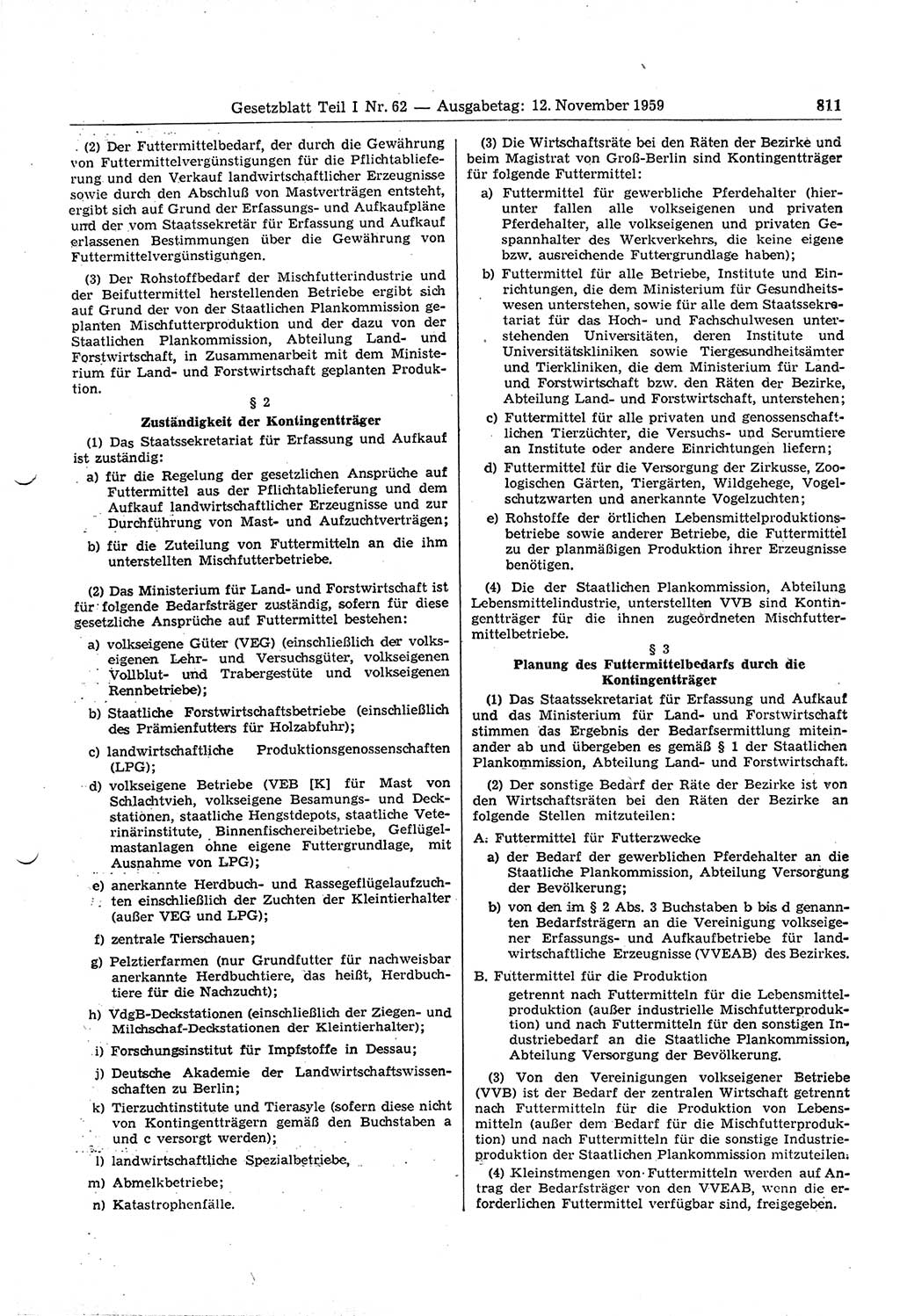 Gesetzblatt (GBl.) der Deutschen Demokratischen Republik (DDR) Teil Ⅰ 1959, Seite 811 (GBl. DDR Ⅰ 1959, S. 811)