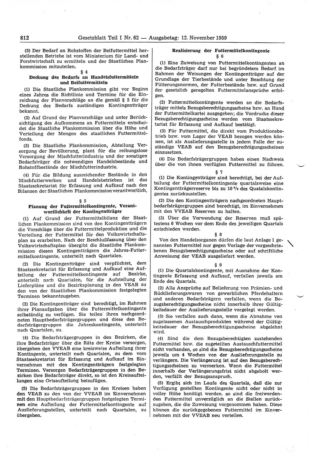 Gesetzblatt (GBl.) der Deutschen Demokratischen Republik (DDR) Teil Ⅰ 1959, Seite 812 (GBl. DDR Ⅰ 1959, S. 812)