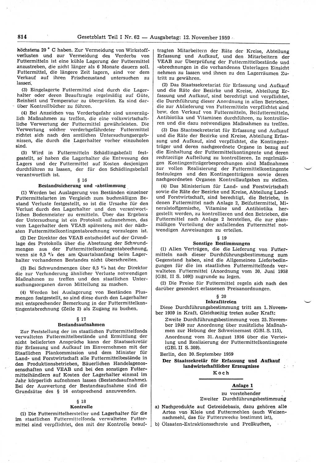 Gesetzblatt (GBl.) der Deutschen Demokratischen Republik (DDR) Teil Ⅰ 1959, Seite 814 (GBl. DDR Ⅰ 1959, S. 814)