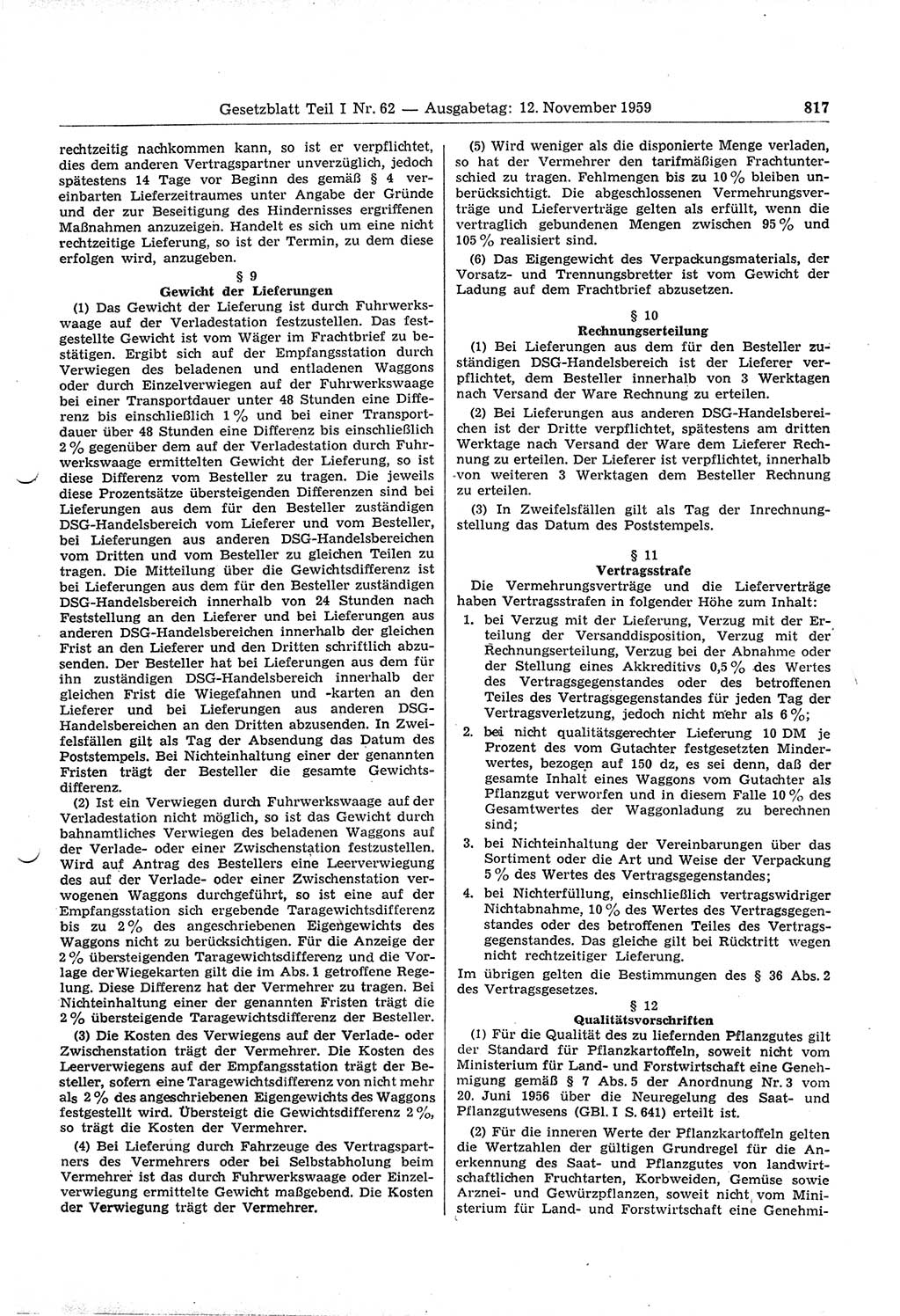 Gesetzblatt (GBl.) der Deutschen Demokratischen Republik (DDR) Teil Ⅰ 1959, Seite 817 (GBl. DDR Ⅰ 1959, S. 817)
