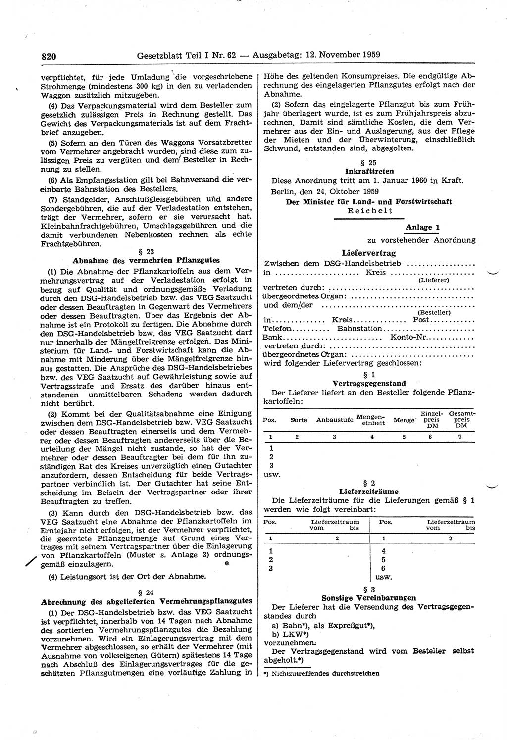 Gesetzblatt (GBl.) der Deutschen Demokratischen Republik (DDR) Teil Ⅰ 1959, Seite 820 (GBl. DDR Ⅰ 1959, S. 820)