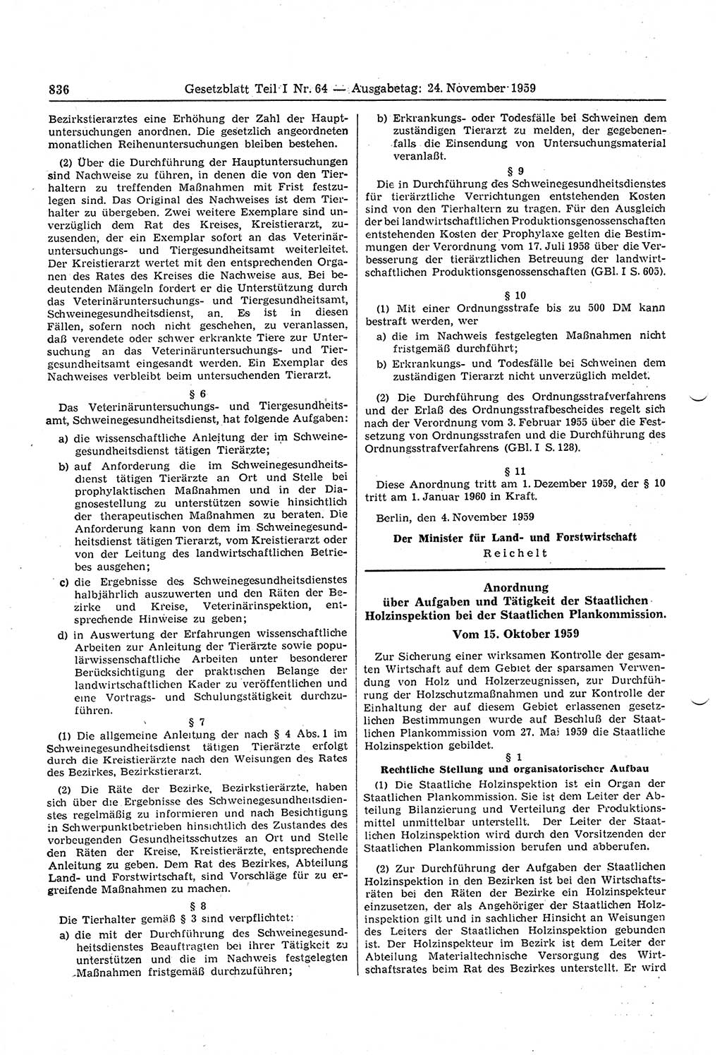 Gesetzblatt (GBl.) der Deutschen Demokratischen Republik (DDR) Teil Ⅰ 1959, Seite 836 (GBl. DDR Ⅰ 1959, S. 836)