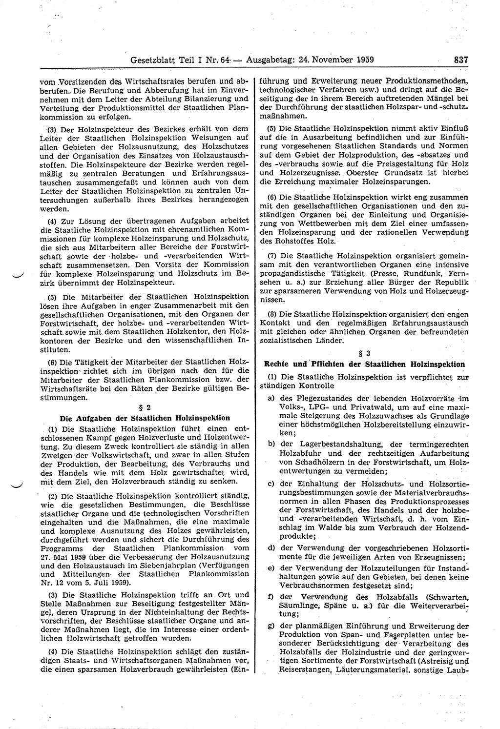 Gesetzblatt (GBl.) der Deutschen Demokratischen Republik (DDR) Teil Ⅰ 1959, Seite 837 (GBl. DDR Ⅰ 1959, S. 837)