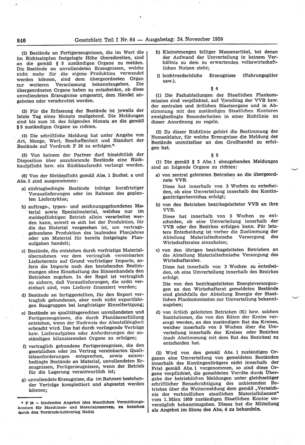 Gesetzblatt (GBl.) der Deutschen Demokratischen Republik (DDR) Teil Ⅰ 1959, Seite 840 (GBl. DDR Ⅰ 1959, S. 840)