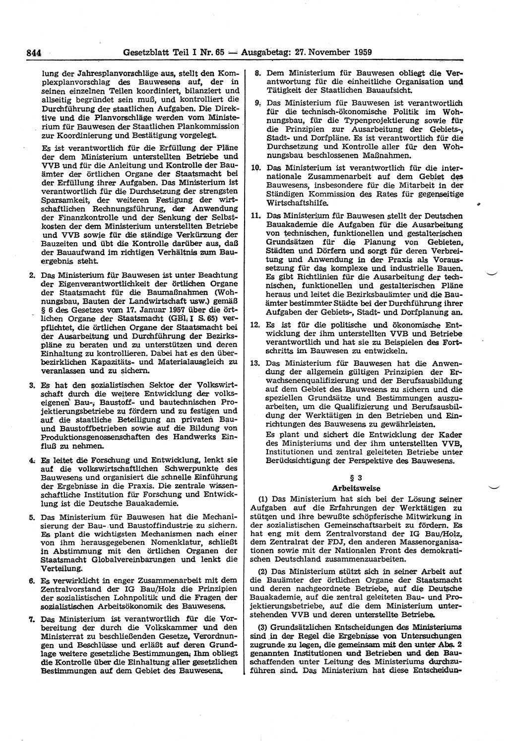 Gesetzblatt (GBl.) der Deutschen Demokratischen Republik (DDR) Teil Ⅰ 1959, Seite 844 (GBl. DDR Ⅰ 1959, S. 844)