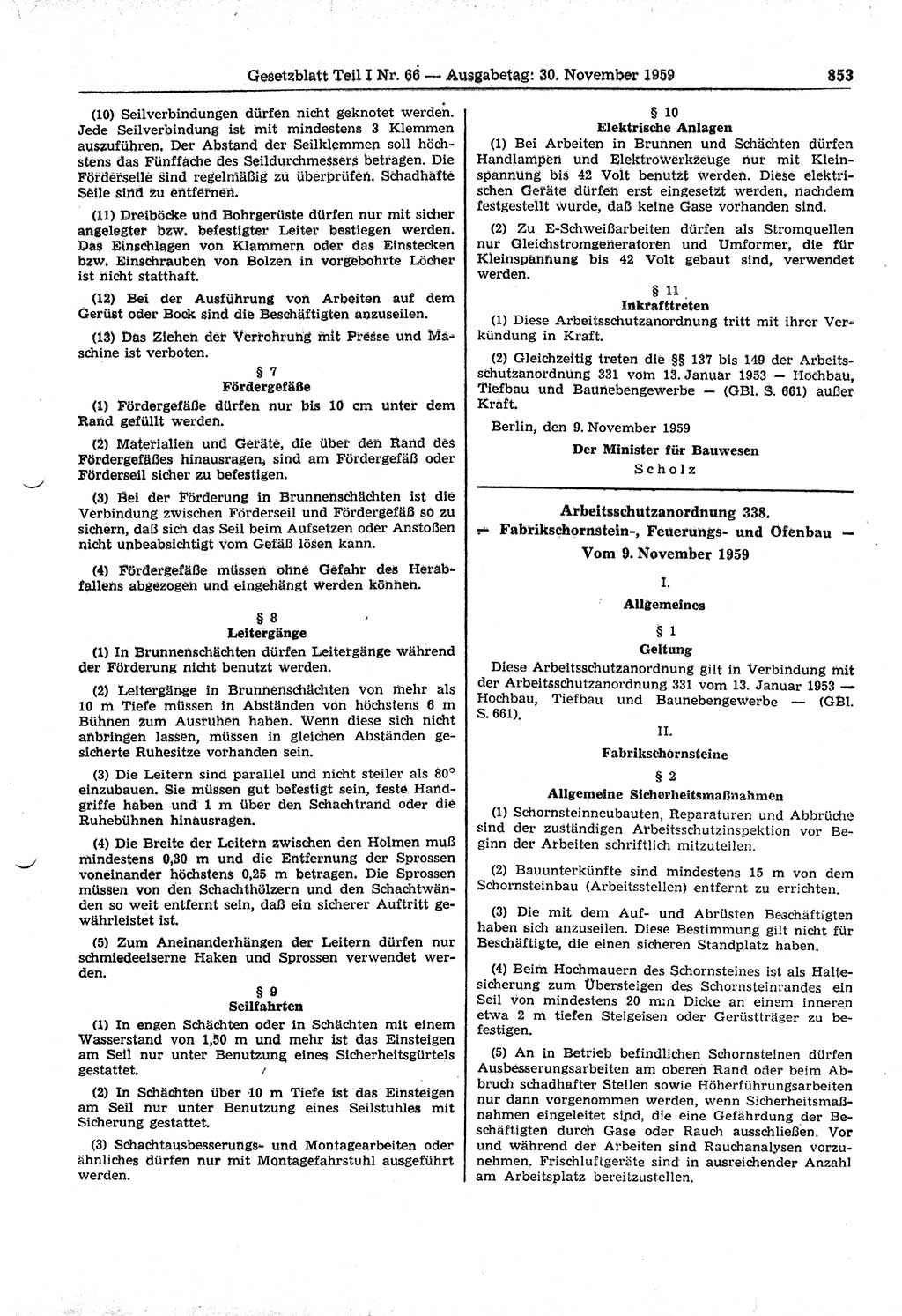 Gesetzblatt (GBl.) der Deutschen Demokratischen Republik (DDR) Teil Ⅰ 1959, Seite 853 (GBl. DDR Ⅰ 1959, S. 853)