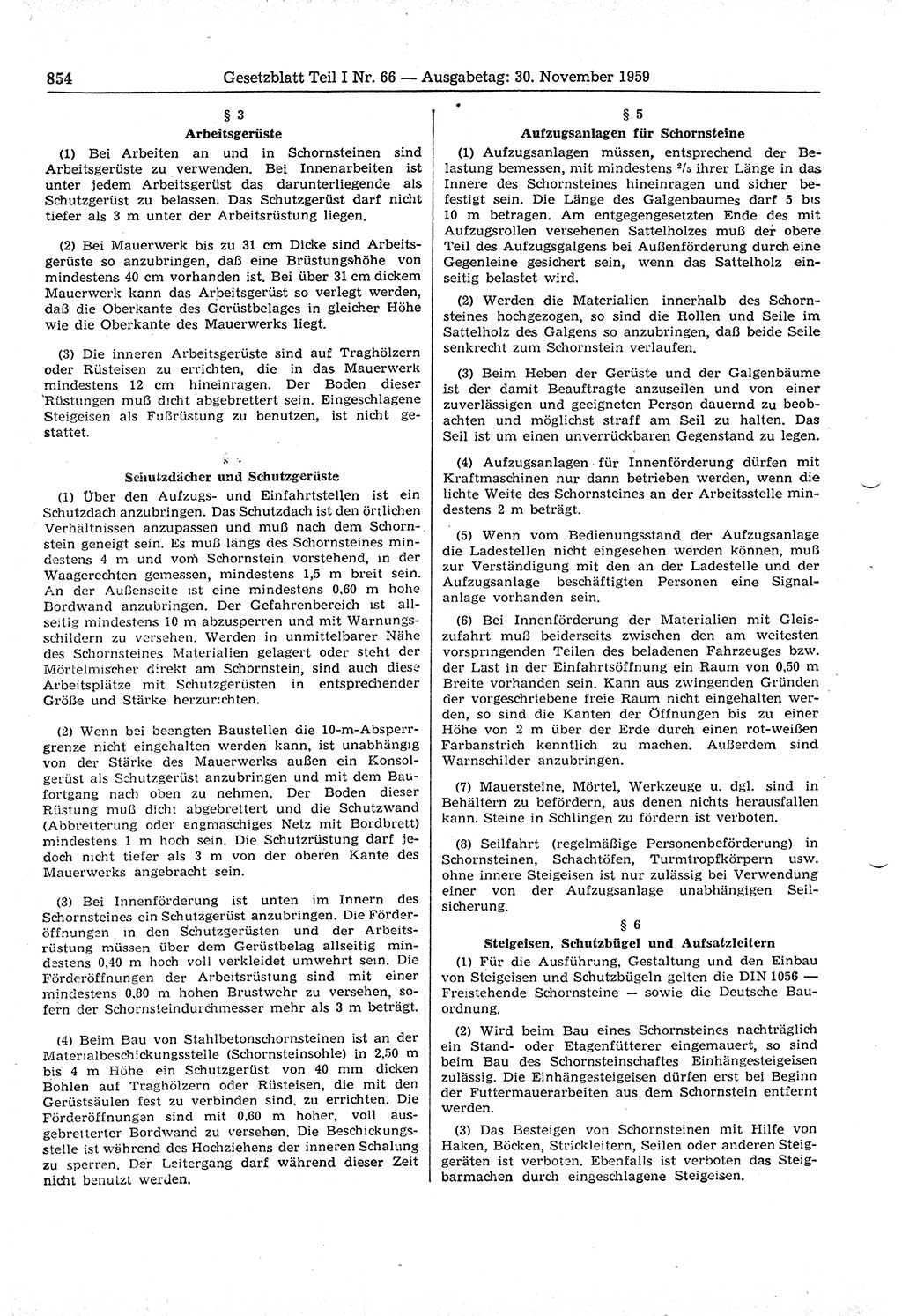 Gesetzblatt (GBl.) der Deutschen Demokratischen Republik (DDR) Teil Ⅰ 1959, Seite 854 (GBl. DDR Ⅰ 1959, S. 854)