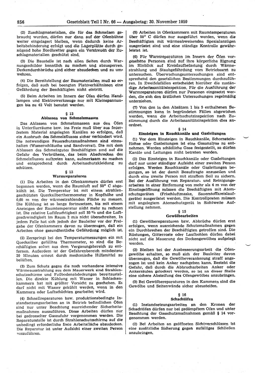 Gesetzblatt (GBl.) der Deutschen Demokratischen Republik (DDR) Teil Ⅰ 1959, Seite 856 (GBl. DDR Ⅰ 1959, S. 856)