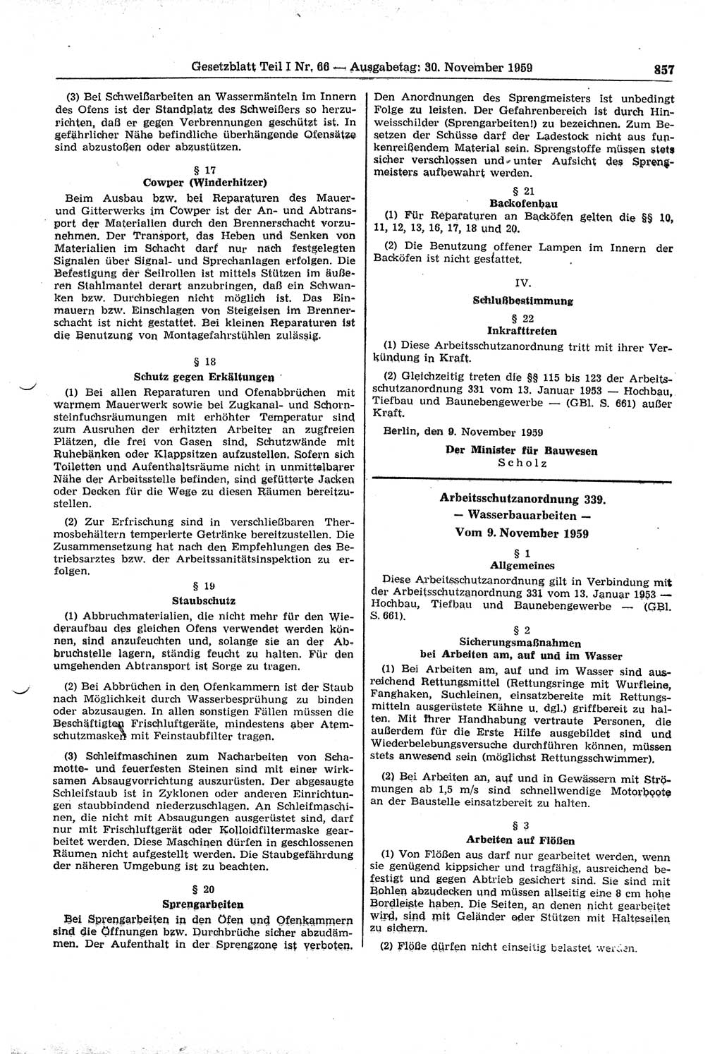 Gesetzblatt (GBl.) der Deutschen Demokratischen Republik (DDR) Teil Ⅰ 1959, Seite 857 (GBl. DDR Ⅰ 1959, S. 857)