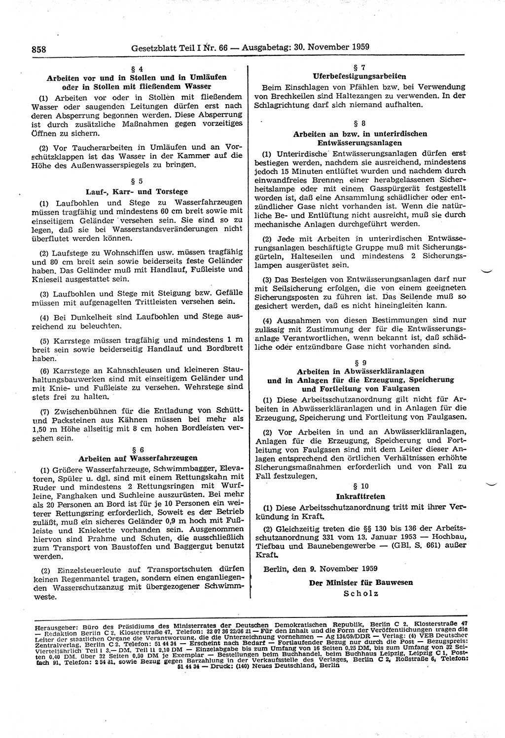 Gesetzblatt (GBl.) der Deutschen Demokratischen Republik (DDR) Teil Ⅰ 1959, Seite 858 (GBl. DDR Ⅰ 1959, S. 858)