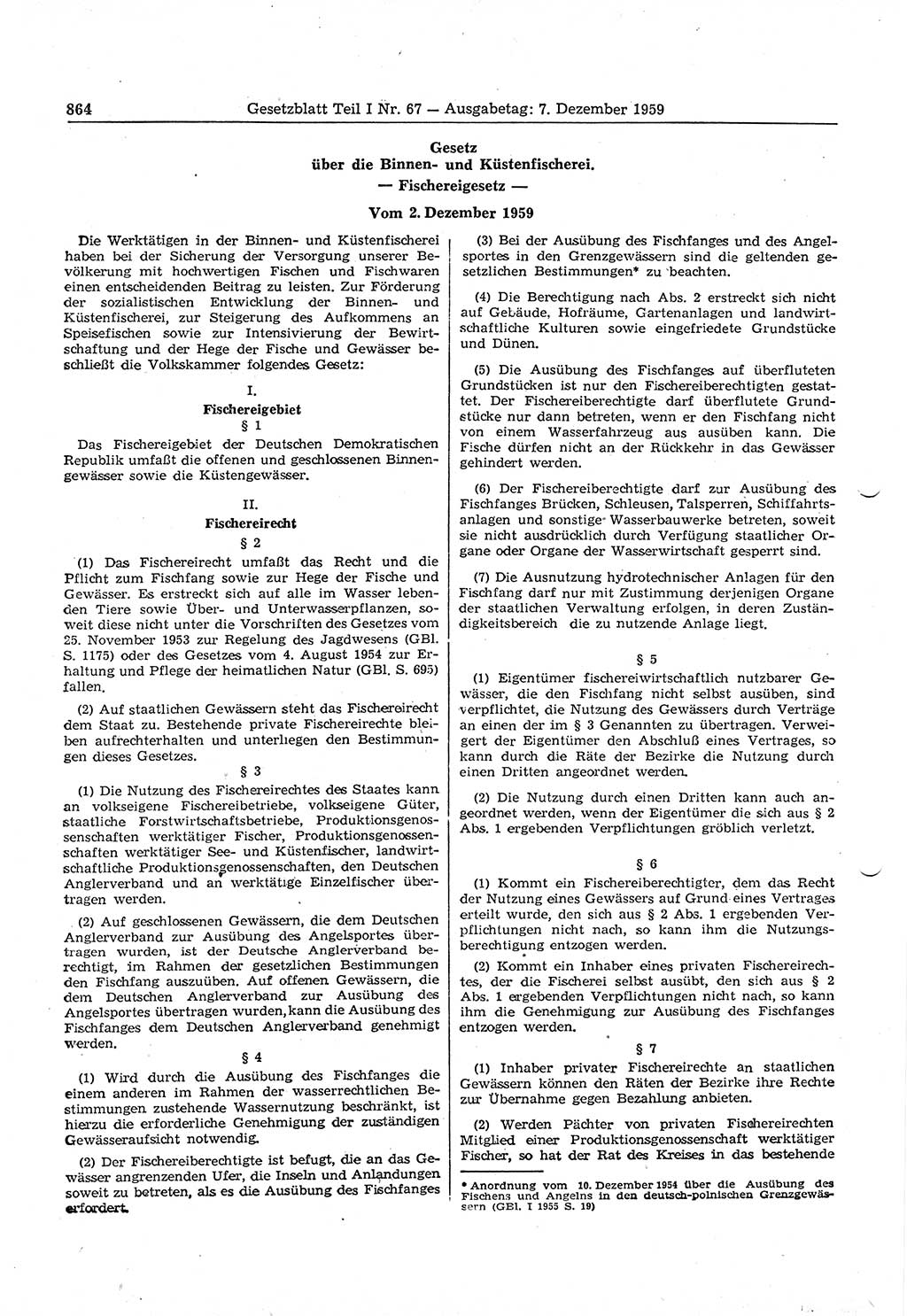 Gesetzblatt (GBl.) der Deutschen Demokratischen Republik (DDR) Teil Ⅰ 1959, Seite 864 (GBl. DDR Ⅰ 1959, S. 864)