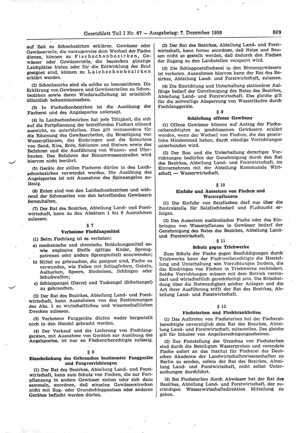 Gesetzblatt (GBl.) der Deutschen Demokratischen Republik (DDR) Teil Ⅰ 1959, Seite 869 (GBl. DDR Ⅰ 1959, S. 869)
