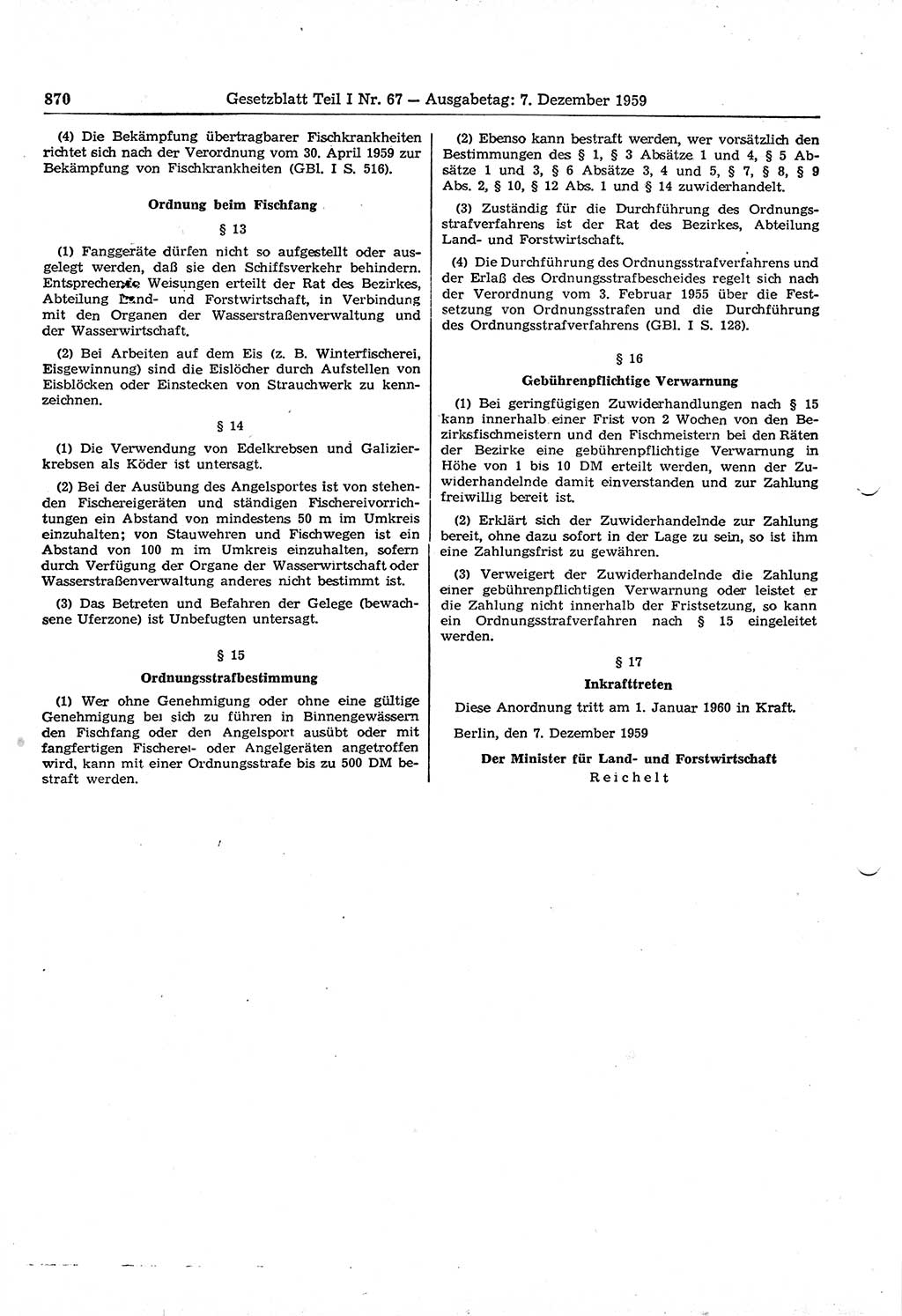 Gesetzblatt (GBl.) der Deutschen Demokratischen Republik (DDR) Teil Ⅰ 1959, Seite 870 (GBl. DDR Ⅰ 1959, S. 870)