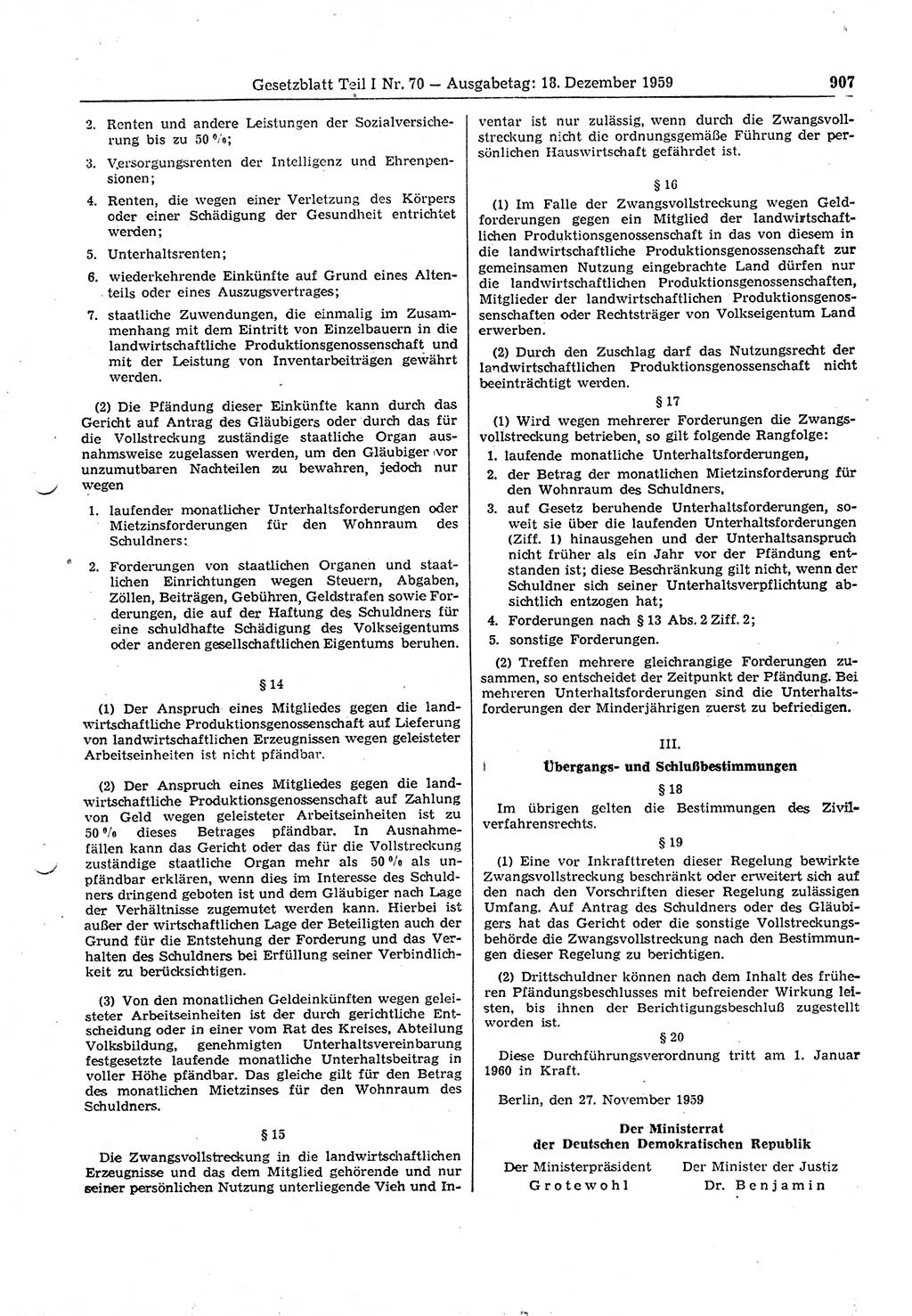 Gesetzblatt (GBl.) der Deutschen Demokratischen Republik (DDR) Teil Ⅰ 1959, Seite 907 (GBl. DDR Ⅰ 1959, S. 907)