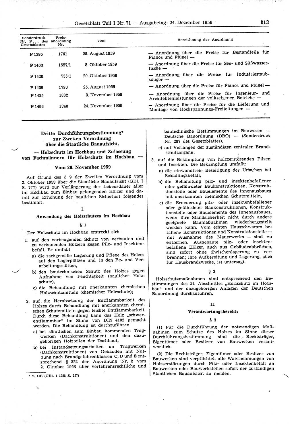 Gesetzblatt (GBl.) der Deutschen Demokratischen Republik (DDR) Teil Ⅰ 1959, Seite 913 (GBl. DDR Ⅰ 1959, S. 913)
