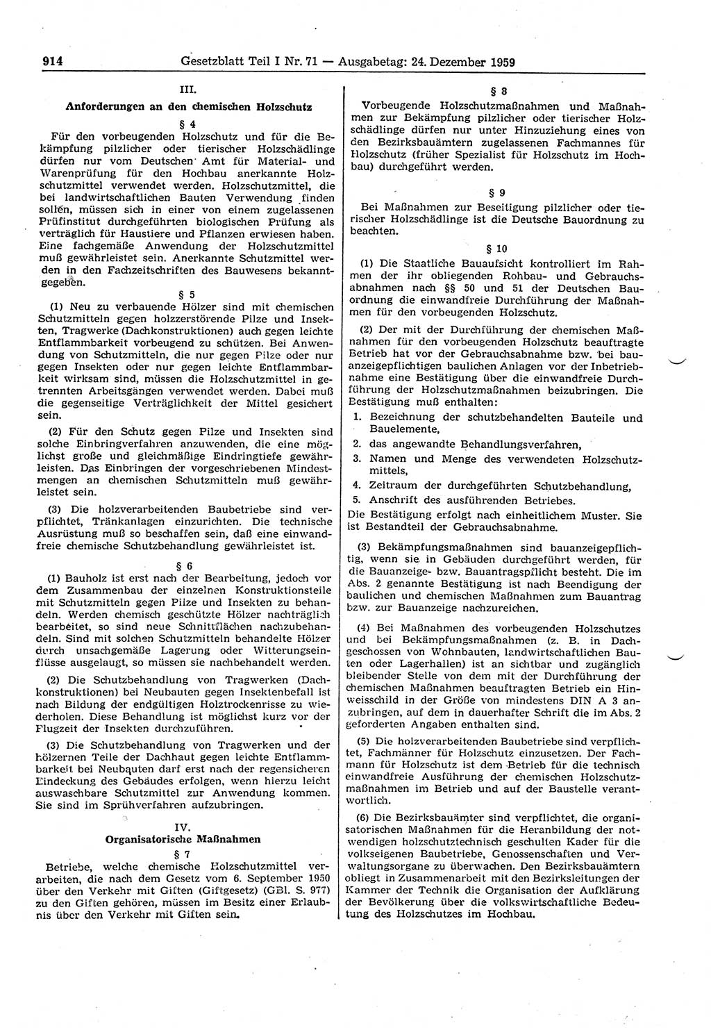 Gesetzblatt (GBl.) der Deutschen Demokratischen Republik (DDR) Teil Ⅰ 1959, Seite 914 (GBl. DDR Ⅰ 1959, S. 914)