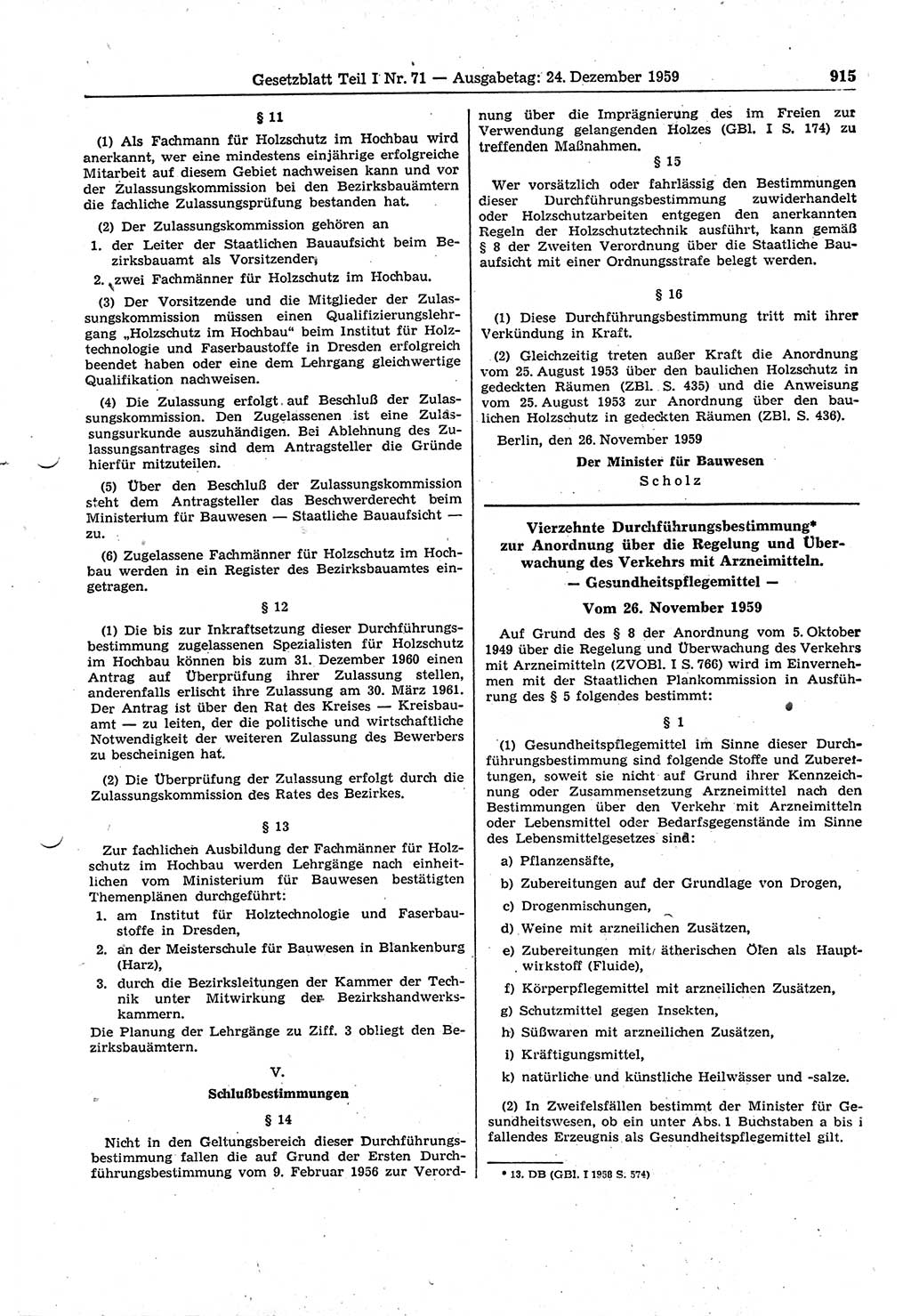Gesetzblatt (GBl.) der Deutschen Demokratischen Republik (DDR) Teil Ⅰ 1959, Seite 915 (GBl. DDR Ⅰ 1959, S. 915)