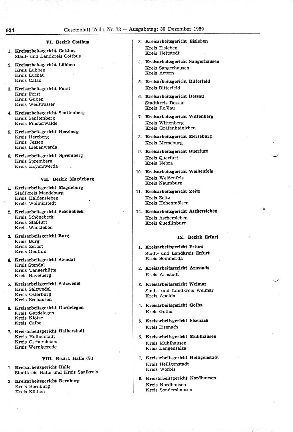 Gesetzblatt (GBl.) der Deutschen Demokratischen Republik (DDR) Teil Ⅰ 1959, Seite 924 (GBl. DDR Ⅰ 1959, S. 924)