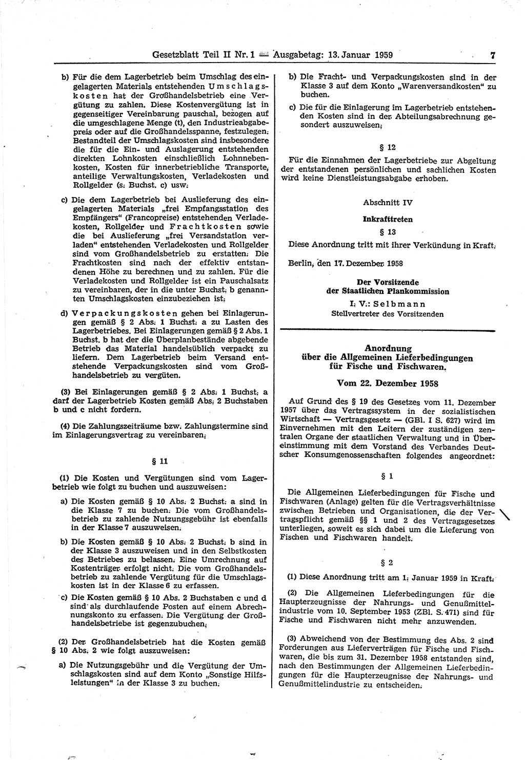 Gesetzblatt (GBl.) der Deutschen Demokratischen Republik (DDR) Teil ⅠⅠ 1959, Seite 7 (GBl. DDR ⅠⅠ 1959, S. 7)