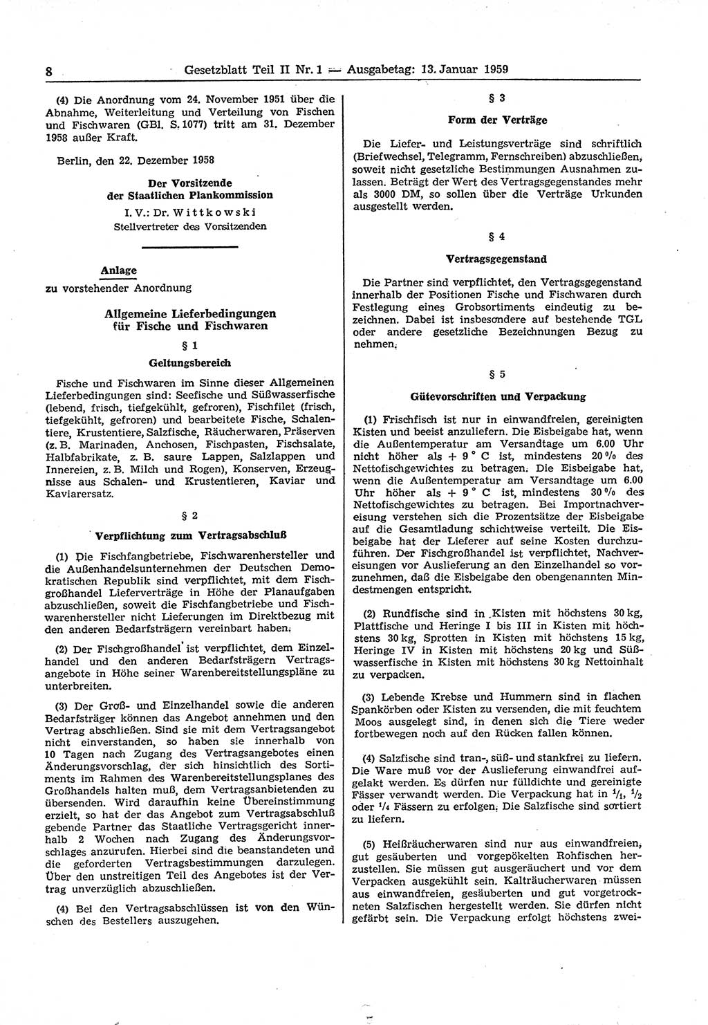 Gesetzblatt (GBl.) der Deutschen Demokratischen Republik (DDR) Teil ⅠⅠ 1959, Seite 8 (GBl. DDR ⅠⅠ 1959, S. 8)